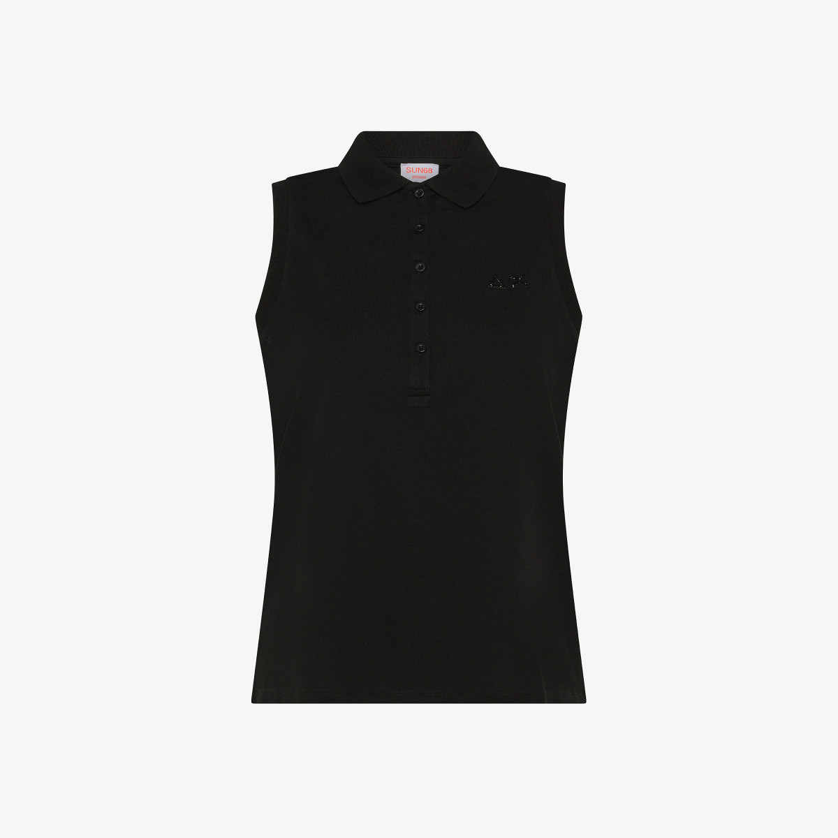 Black cotton piqué polo shirt with rhinestone logo