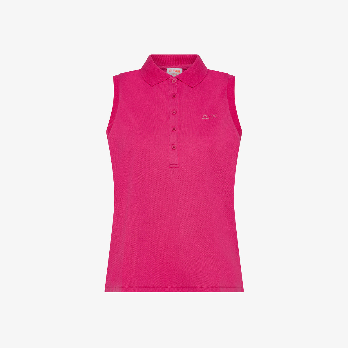 Fuchsia cotton piqué polo shirt with rhinestone logo
