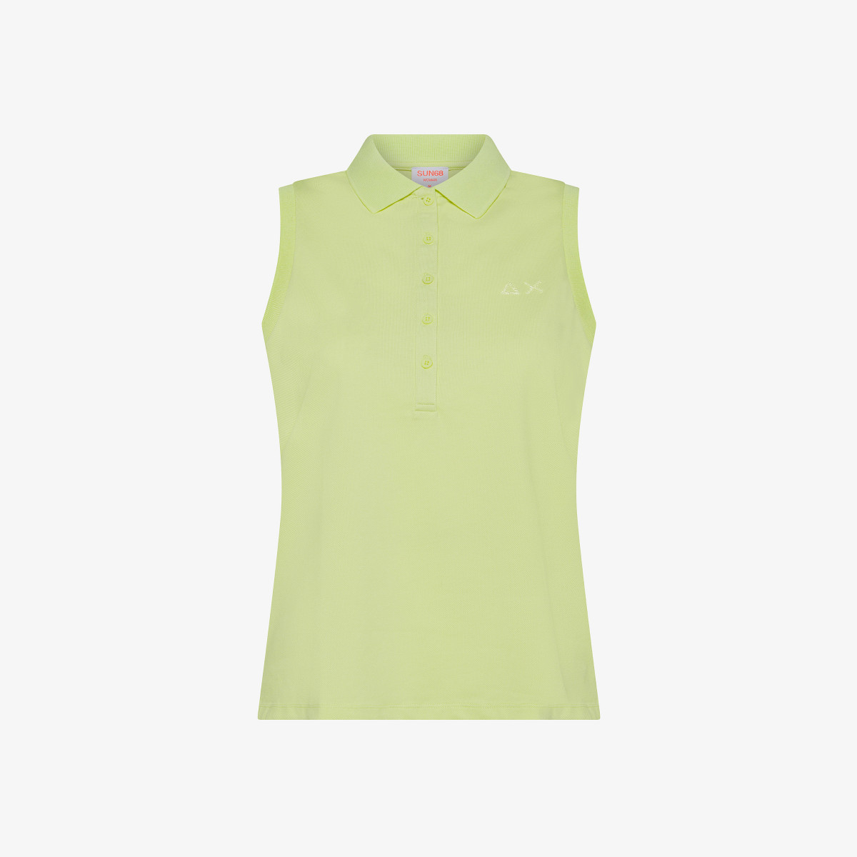 Lemon yellow cotton piqué polo shirt with rhinestone logo