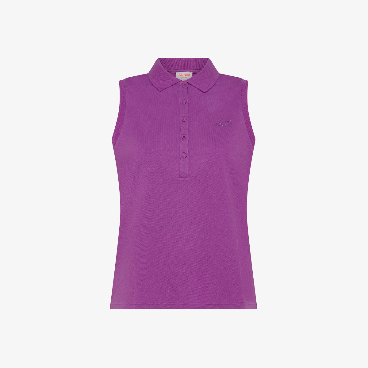 Cyclamen cotton piqué polo shirt with rhinestone logo