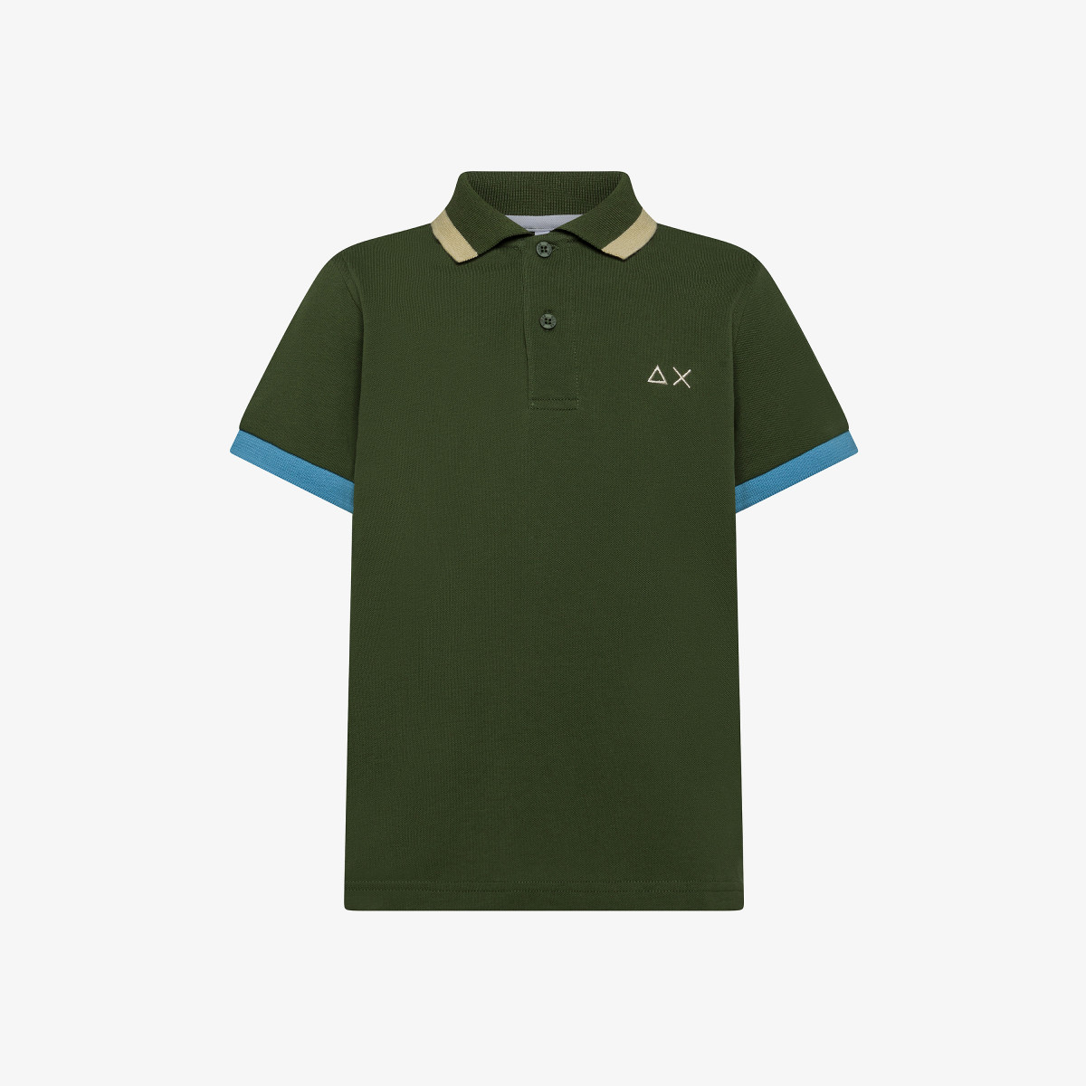 BOY'S POLO BIG STRIPES ON COLLAR S/S VERDE SCURO