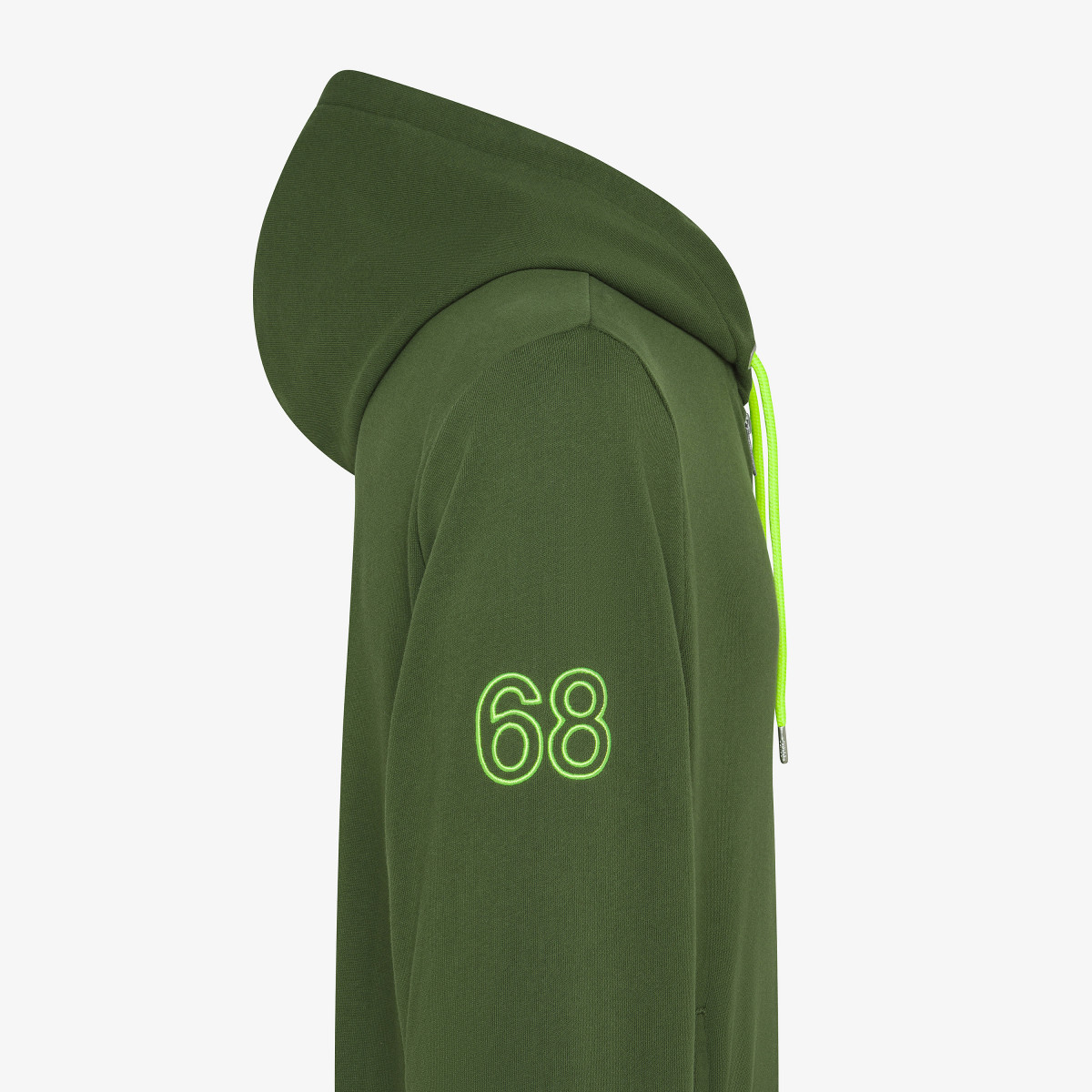 Dark green hoodie with fluorescent logo
