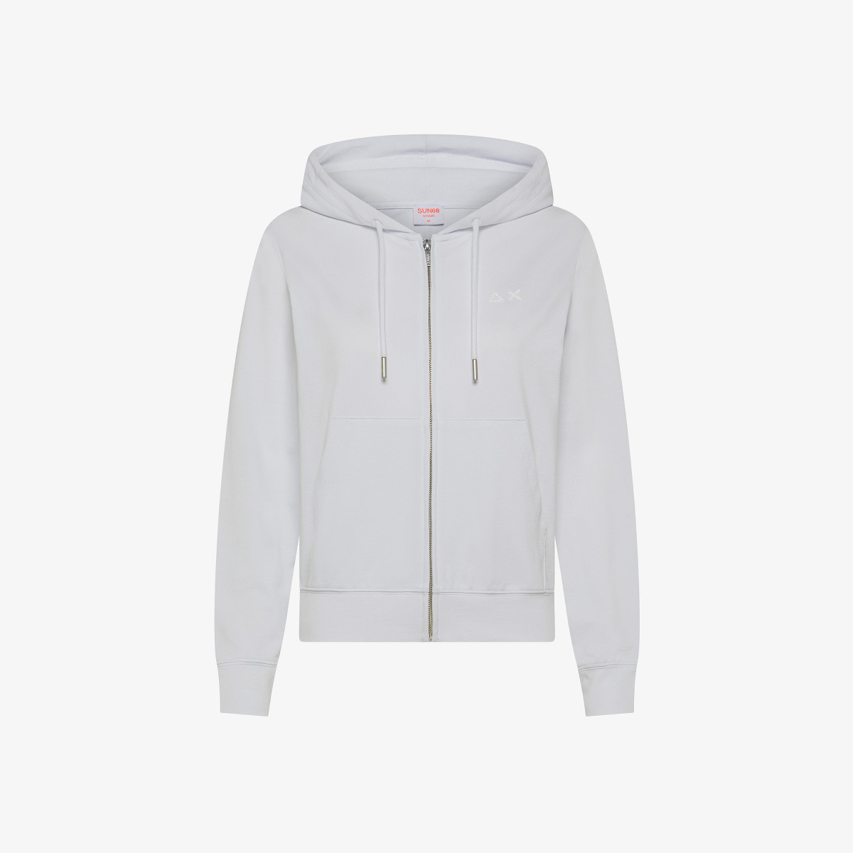 White cotton hoodie with rhinestone logo