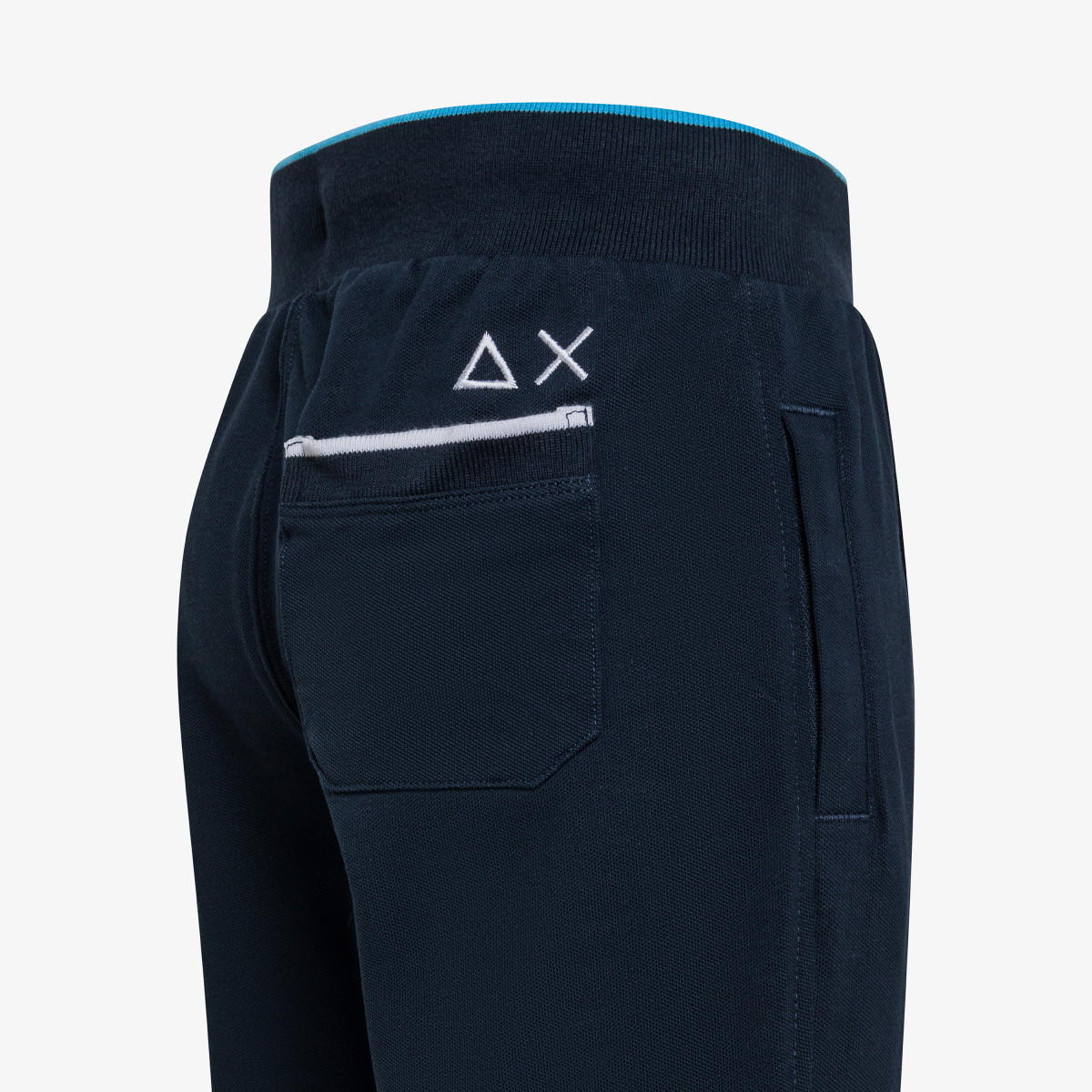 BOY'S SWEATPANTS PIQUET SMALL STRIPES FLEECE NAVY BLUE