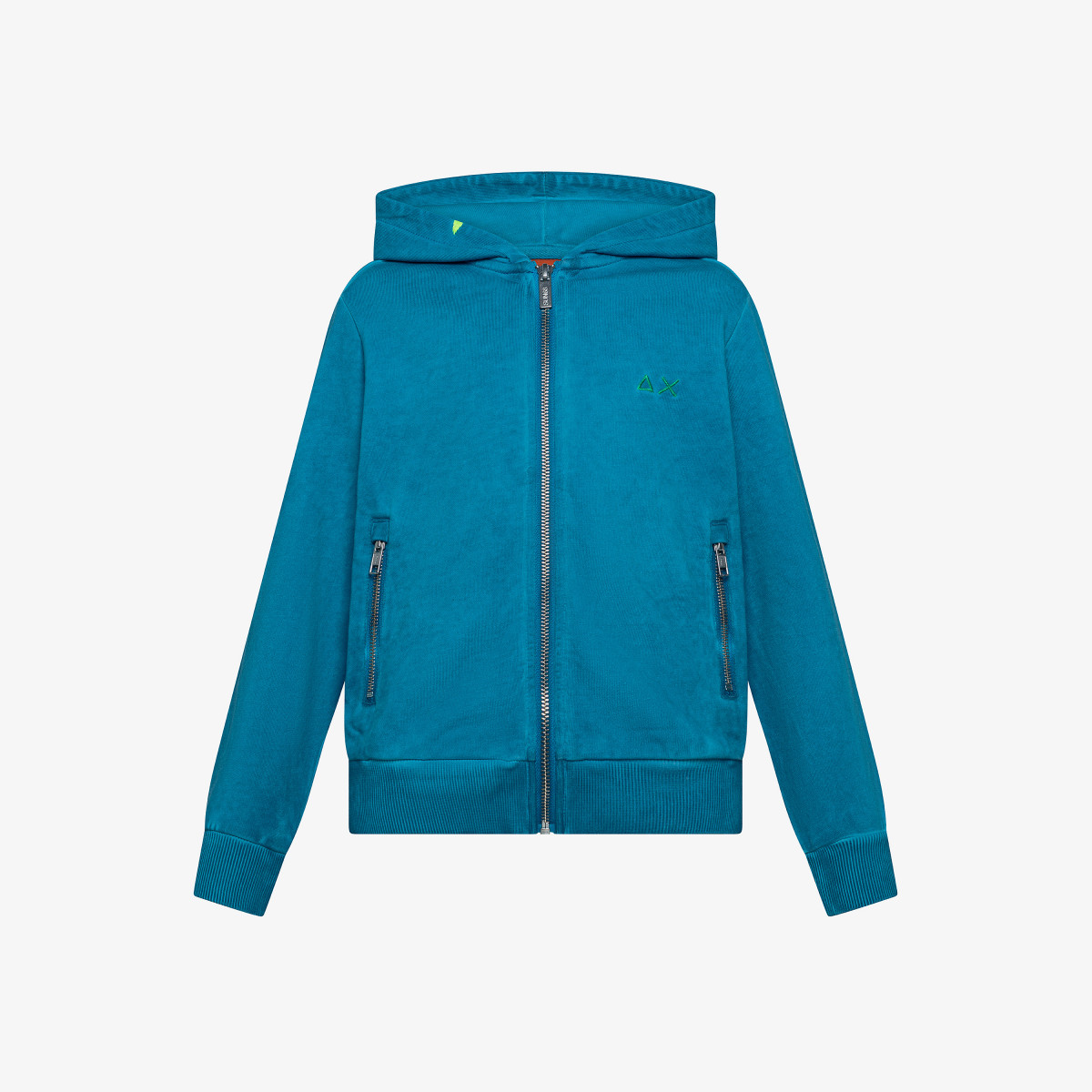 Felpa in cotone ottanio chiaro con cappuccio e zip
