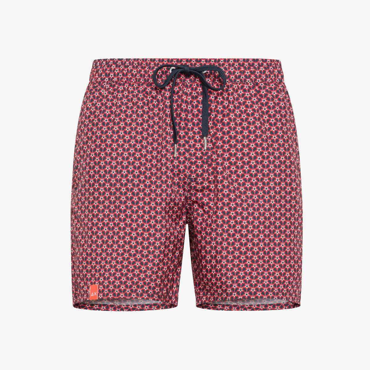 SWIM PANT TIE PATTERN NAVY BLUE / ROSSO FUOCO