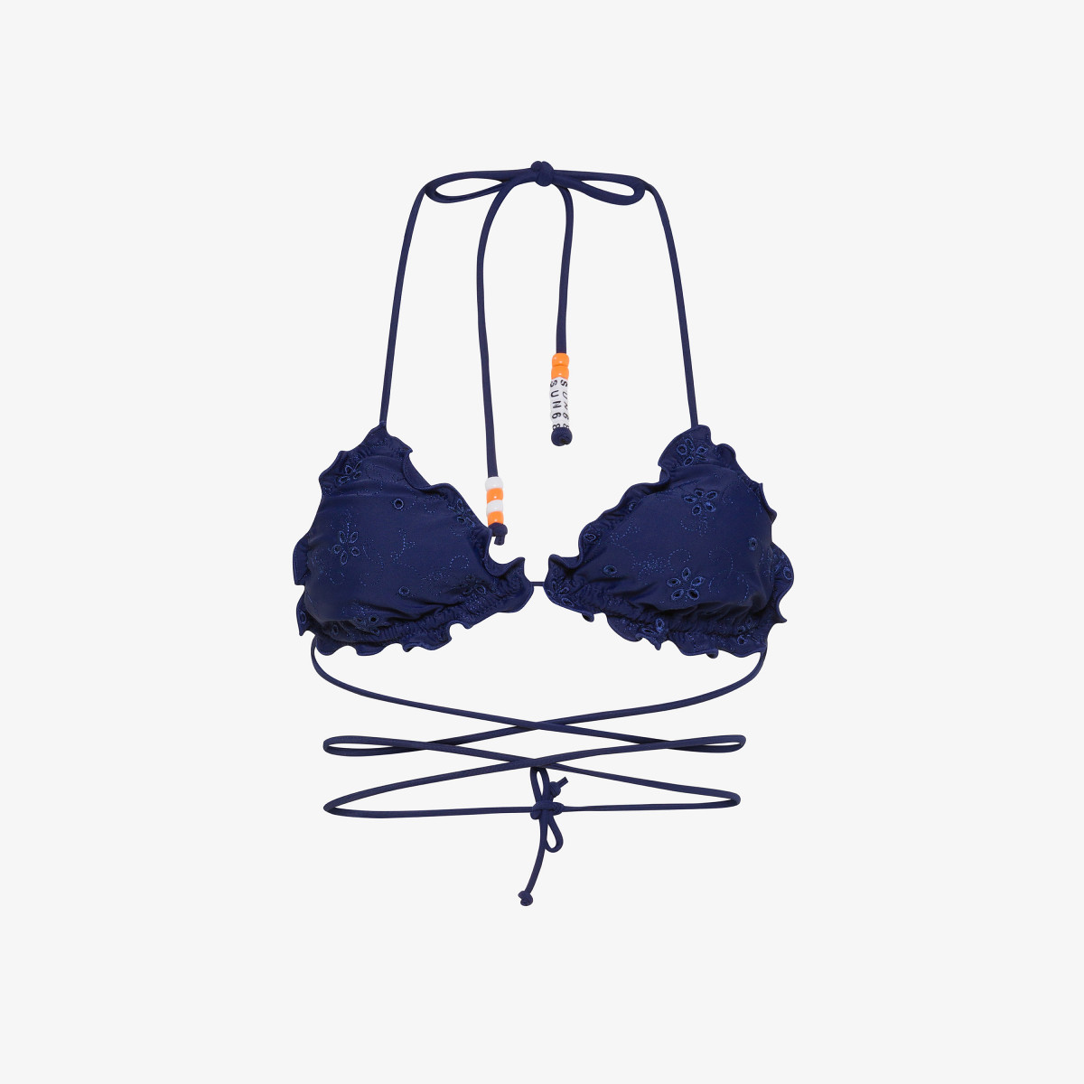 Navy blue nylon bikini with embroidery