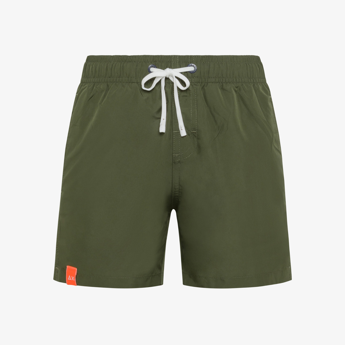 Military green nylon swim shorts