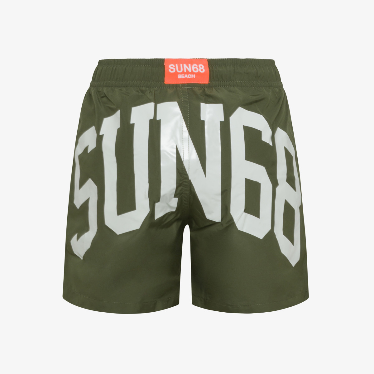 Military green nylon swim shorts