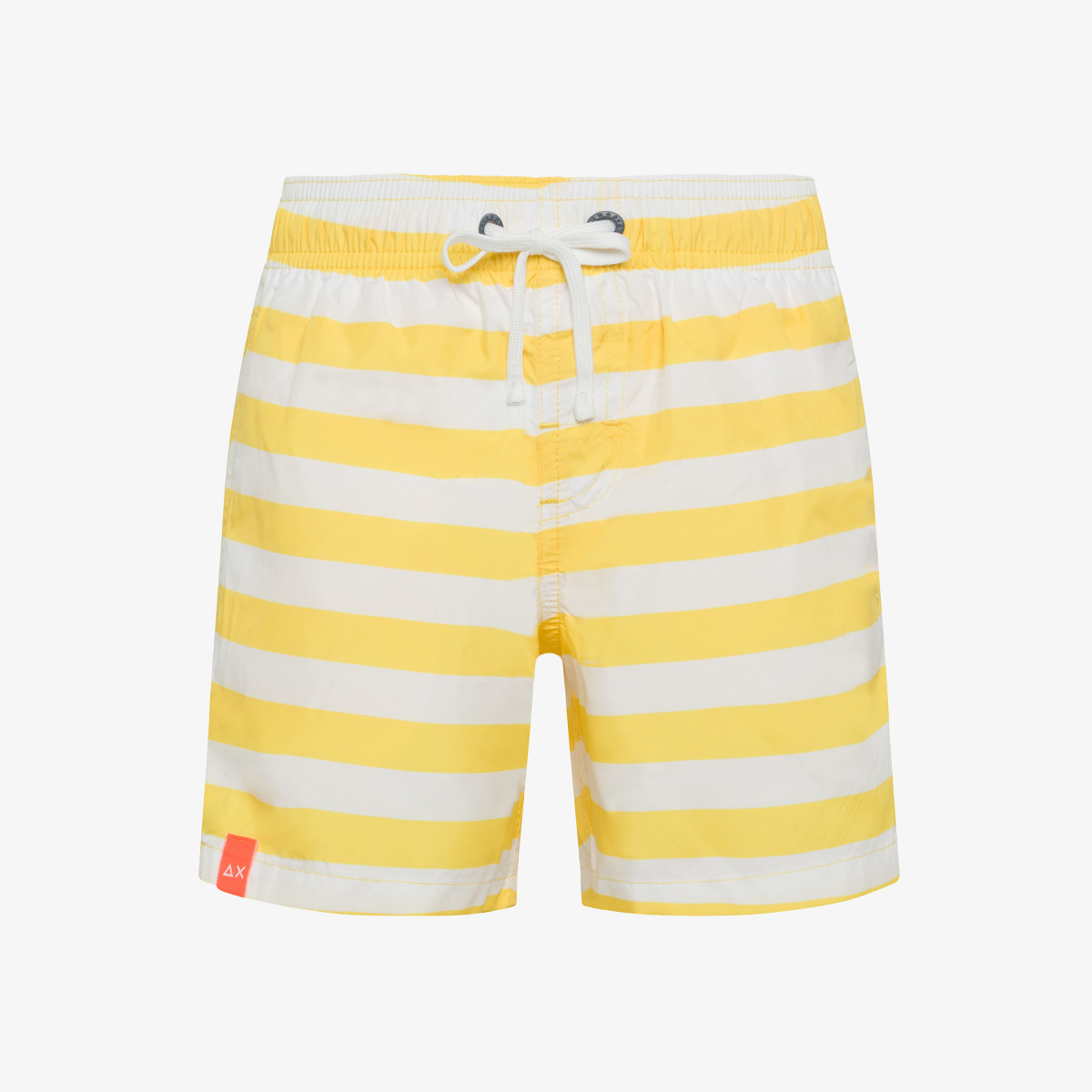 White and yellow striped nylon swim shorts