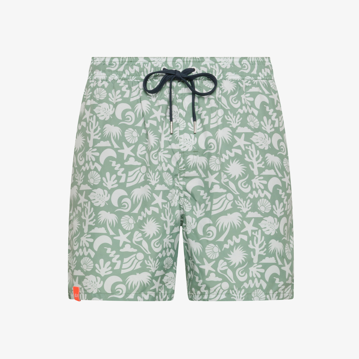 Sage green printed nylon swim shorts