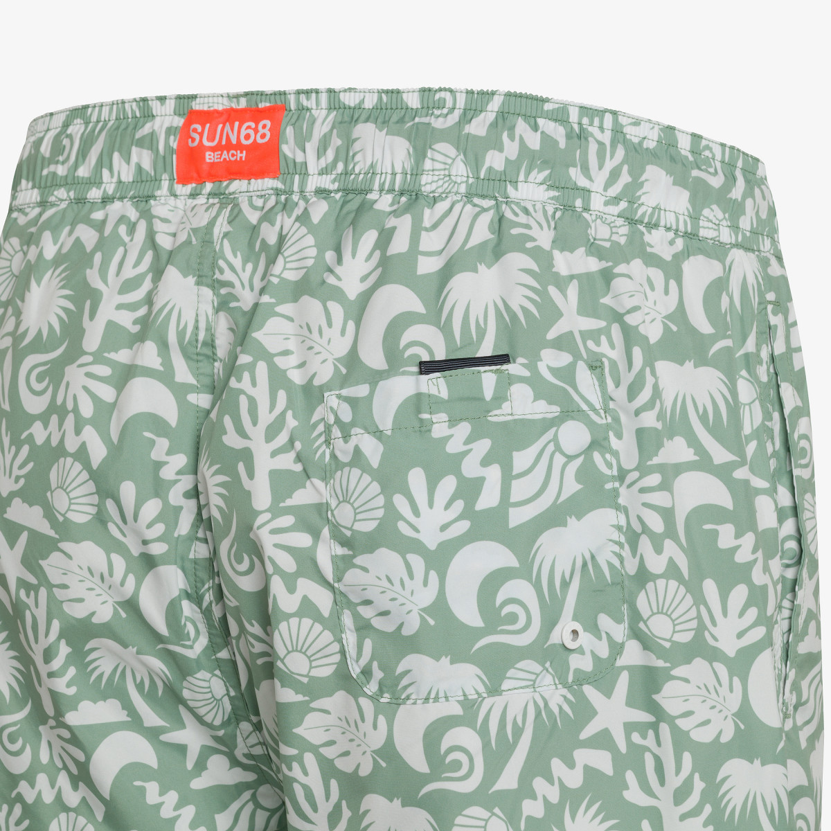 Sage green printed nylon swim shorts