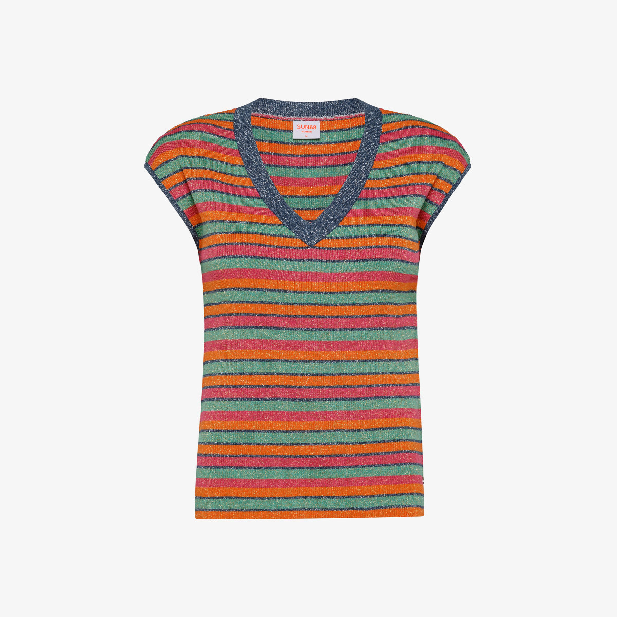 V NECK LUREX STRIPES NO SLV BLUE PROFONDO/ARANCIONE