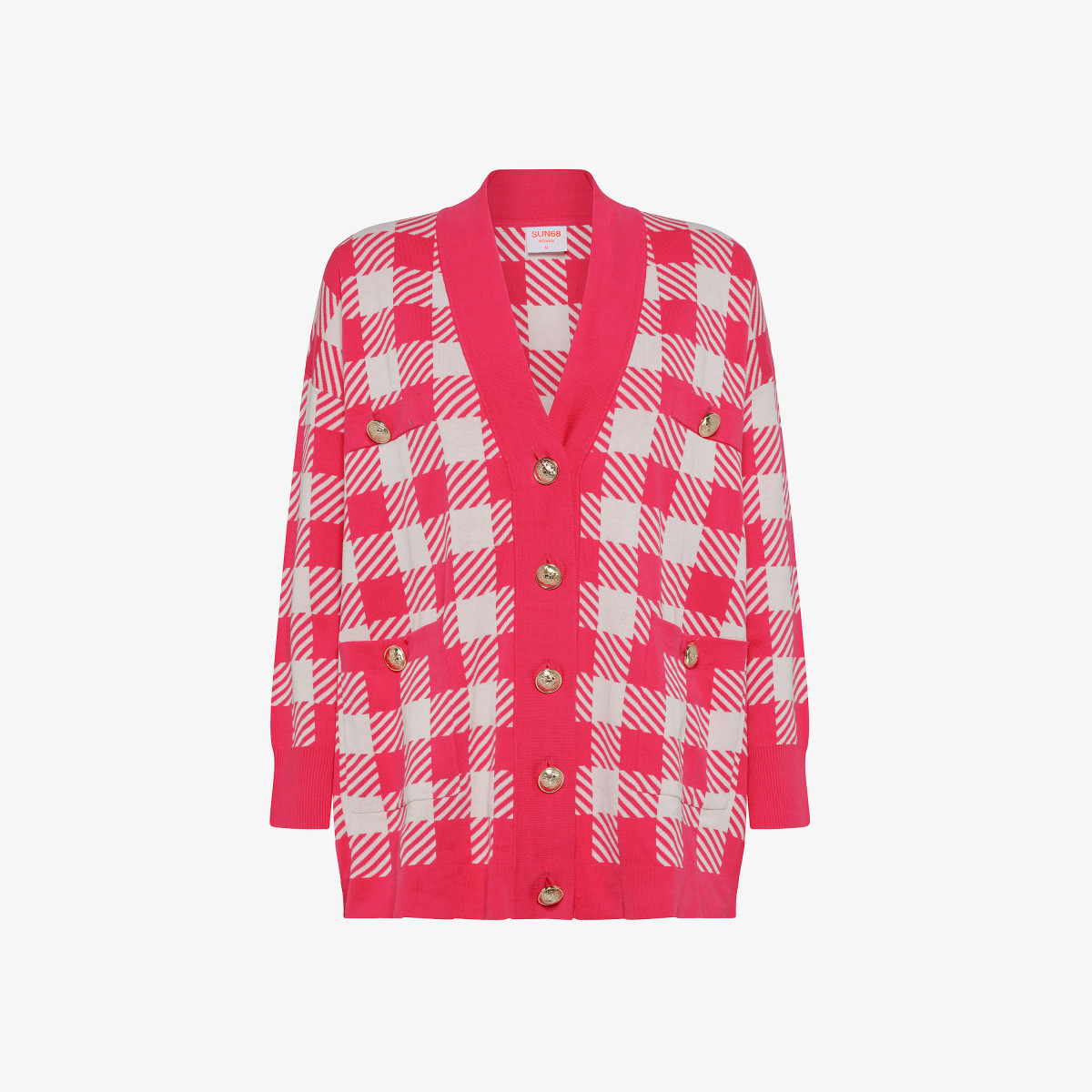 CARDIGAN OVER JACQUARD L/S CICLAMINO/PORCELLANA