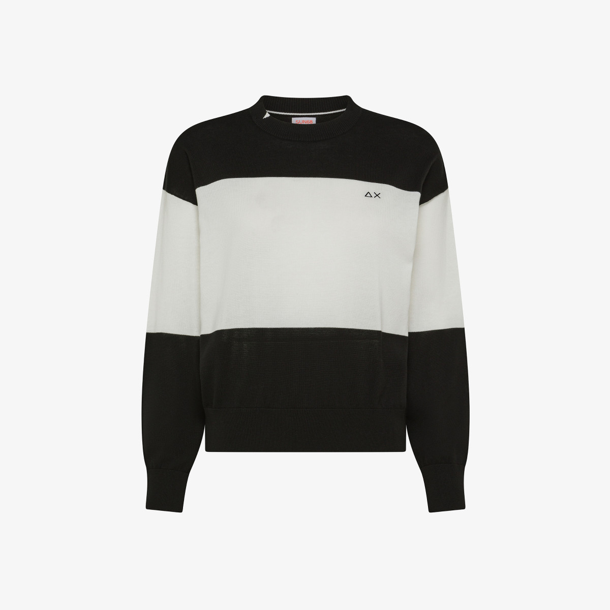 Off white and black cotton colour-block jumper