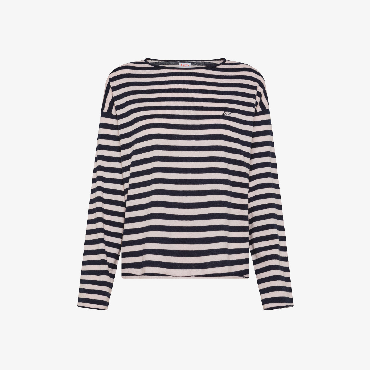 ROUND NECK STRIPES L/S NAVY BLUE/PINK