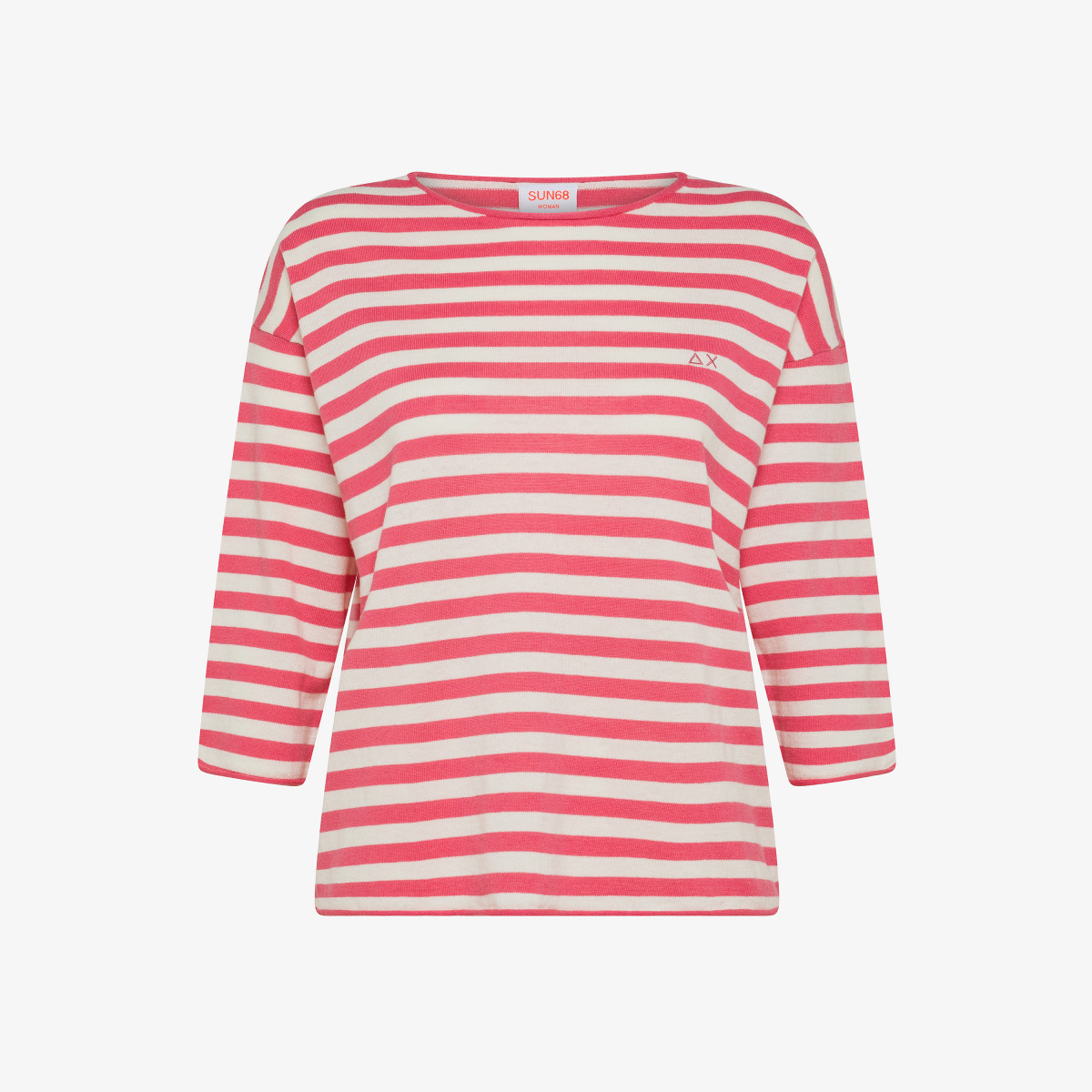 ROUND NECK STRIPES L/S DAHLIA/OFF WHITE