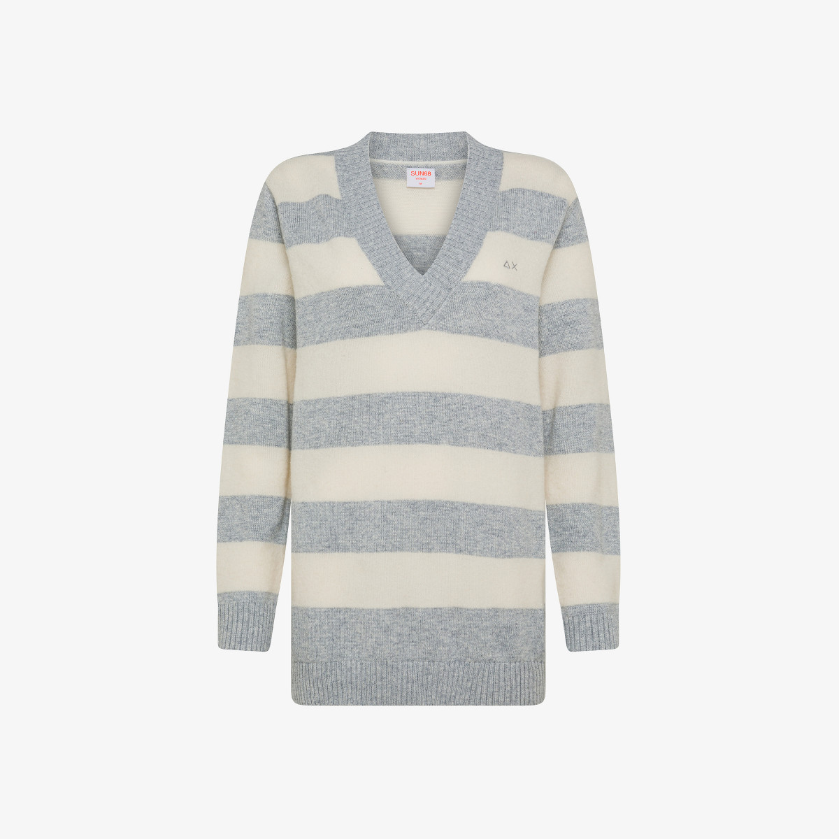 V NECK BIG STRIPES GRIGIO MEDIO/BIANCO PANNA