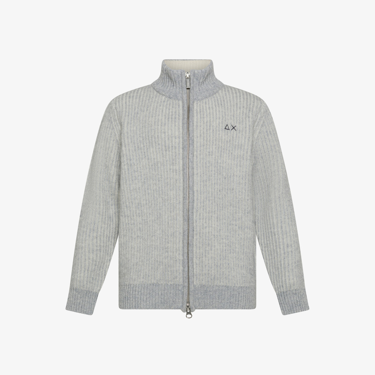 Ribbed wool and cotton zip jumper MEDIUM GREY