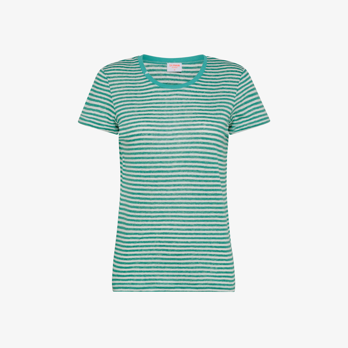 T-SHIRT LINEN STRIPES S/S VERDE BOTTIGLIA/PORCELLANA