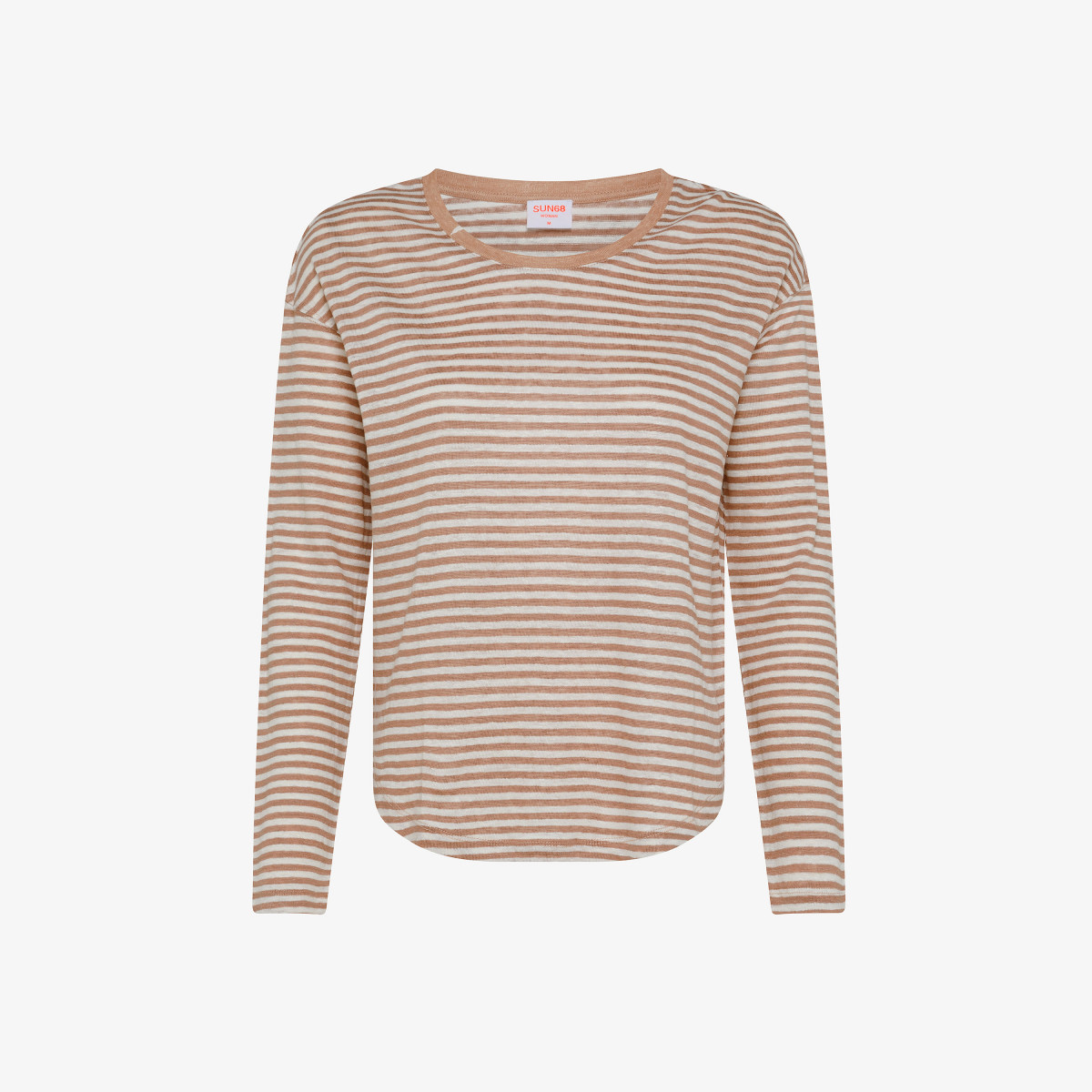 T-SHIRT LINEN STRIPES L/S PORCELLANA/TORTORA