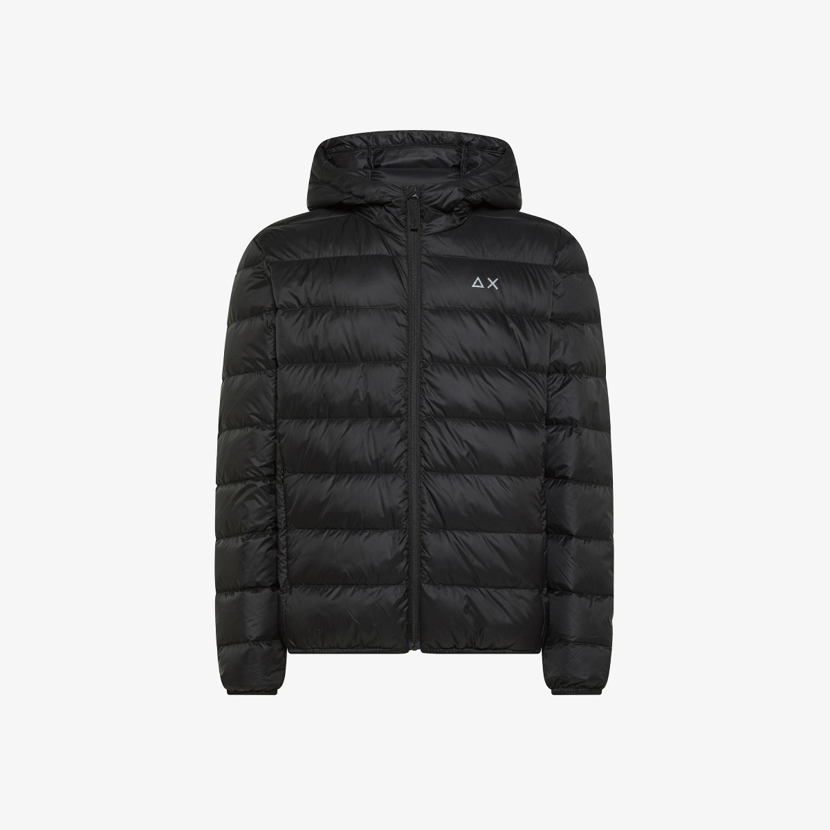 Piumino in nylon con cappuccio nero