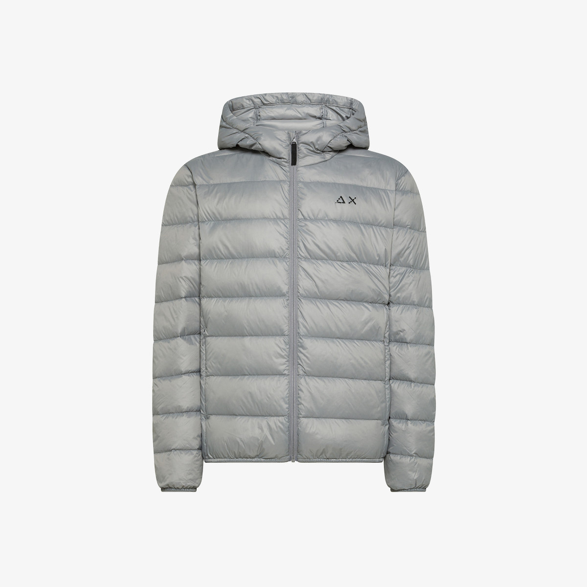 Medium grey nylon hooded puffer jacket