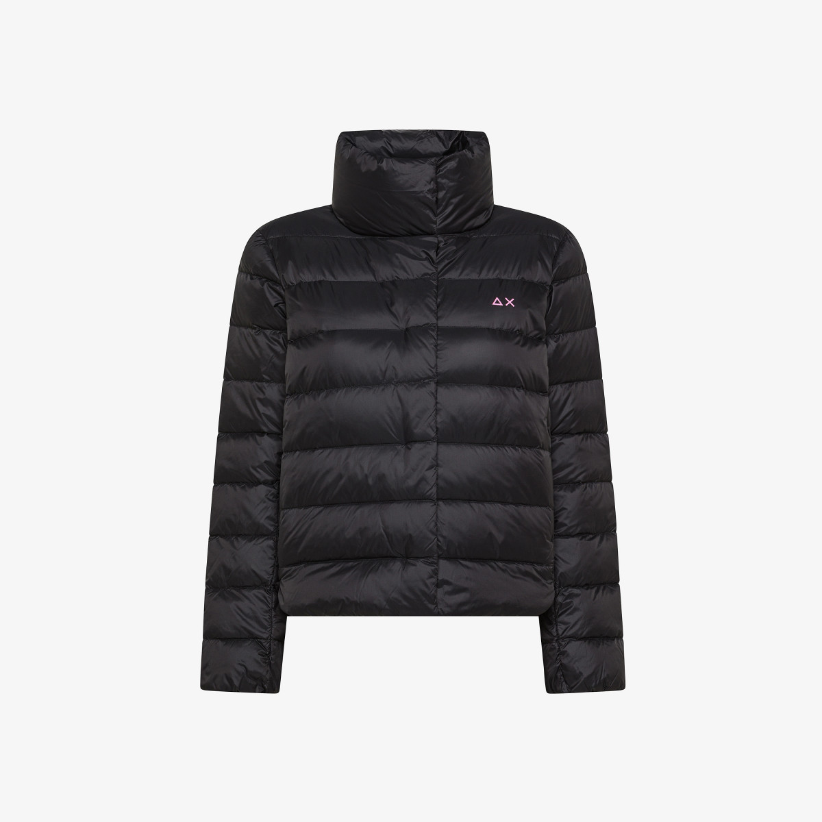 Piumino in nylon trapuntato con collo alto nero