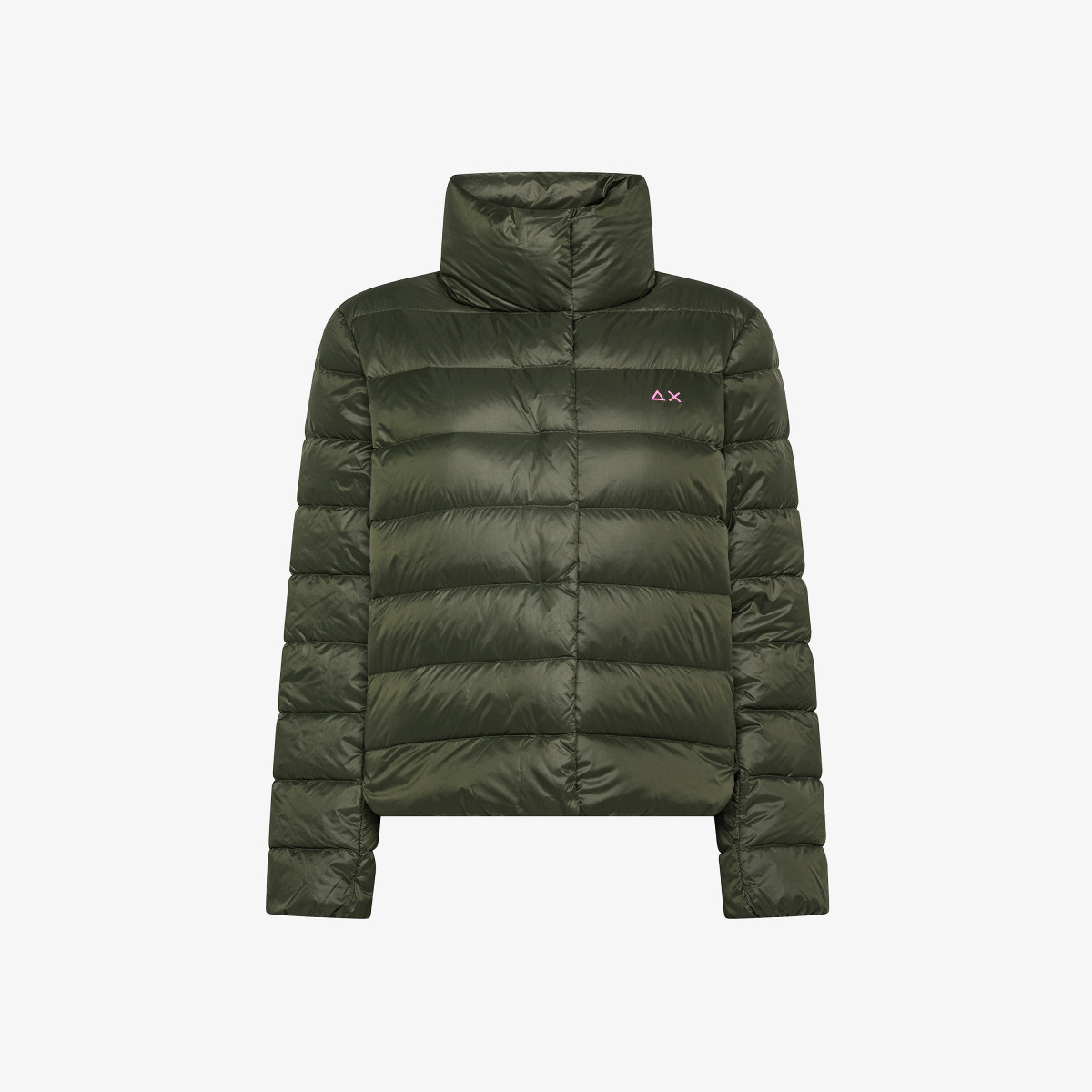 Piumino in nylon trapuntato con collo alto militare scuro