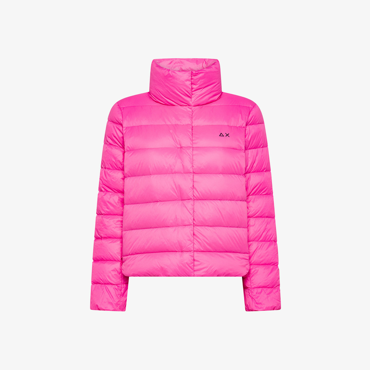 Piumino in nylon trapuntato con collo alto fuxia scuro