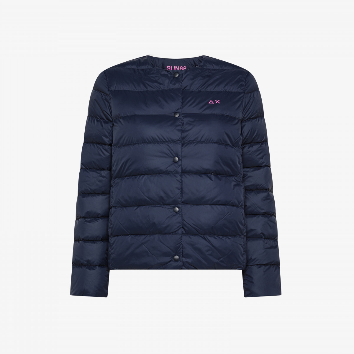 Piumino girocollo in nylon trapuntato navy blue
