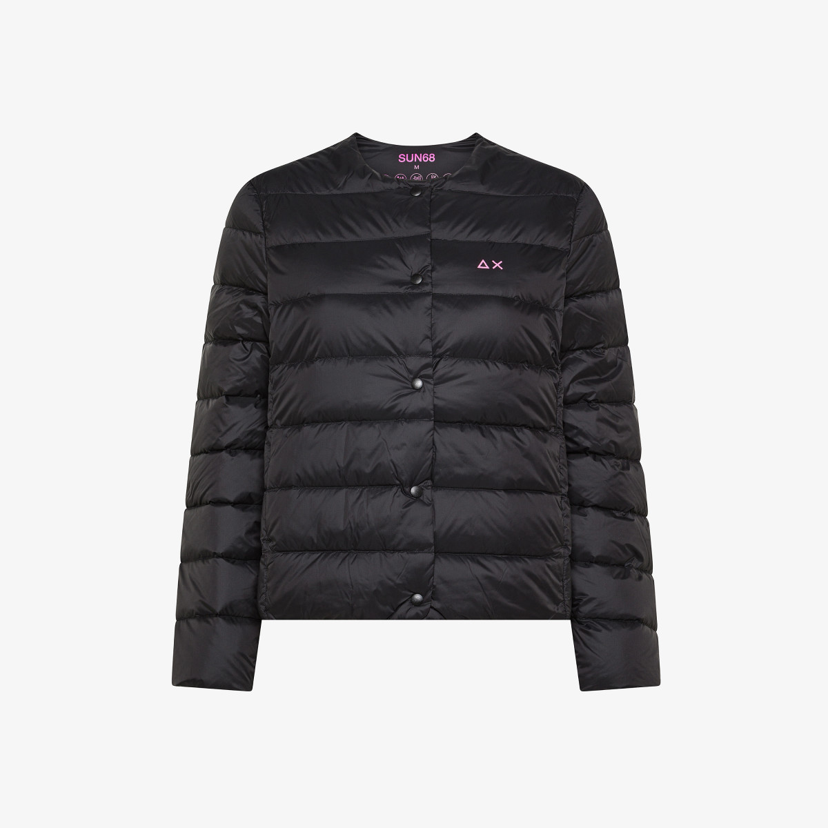 Piumino girocollo in nylon trapuntato nero