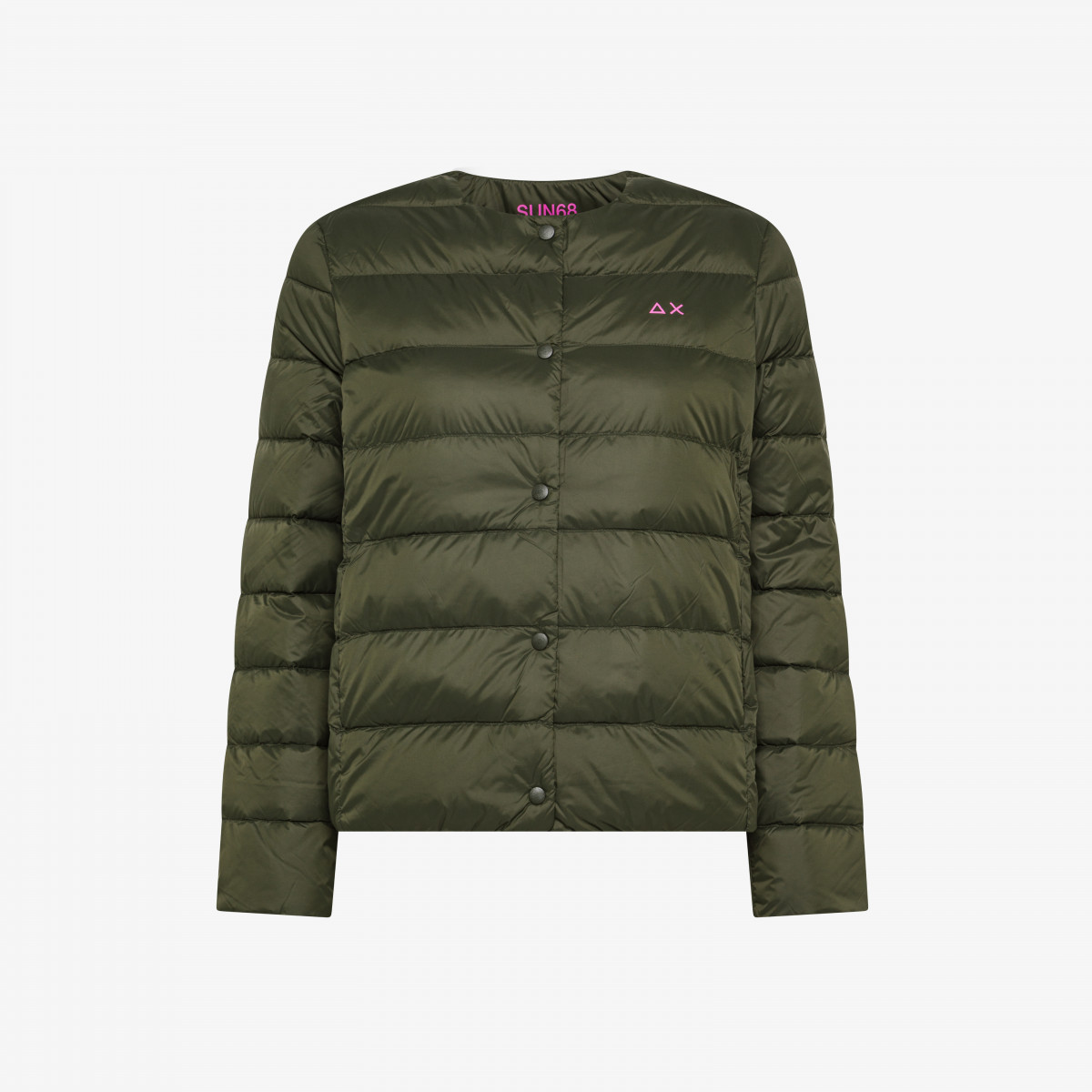Piumino girocollo in nylon trapuntato militare scuro
