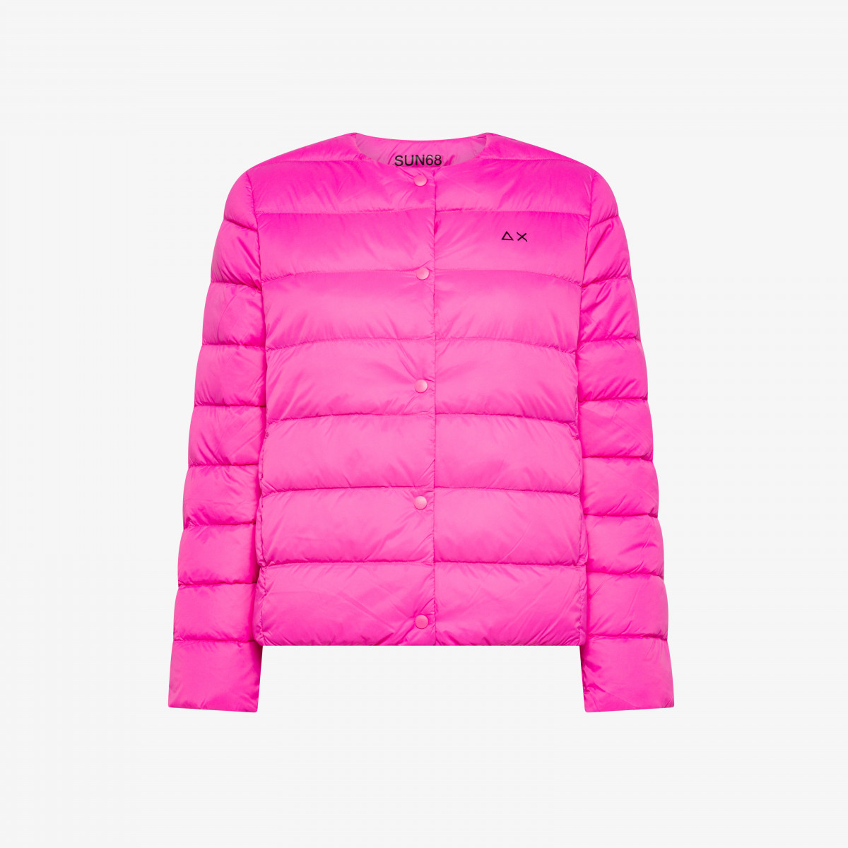 Piumino girocollo in nylon trapuntato fuxia scuro