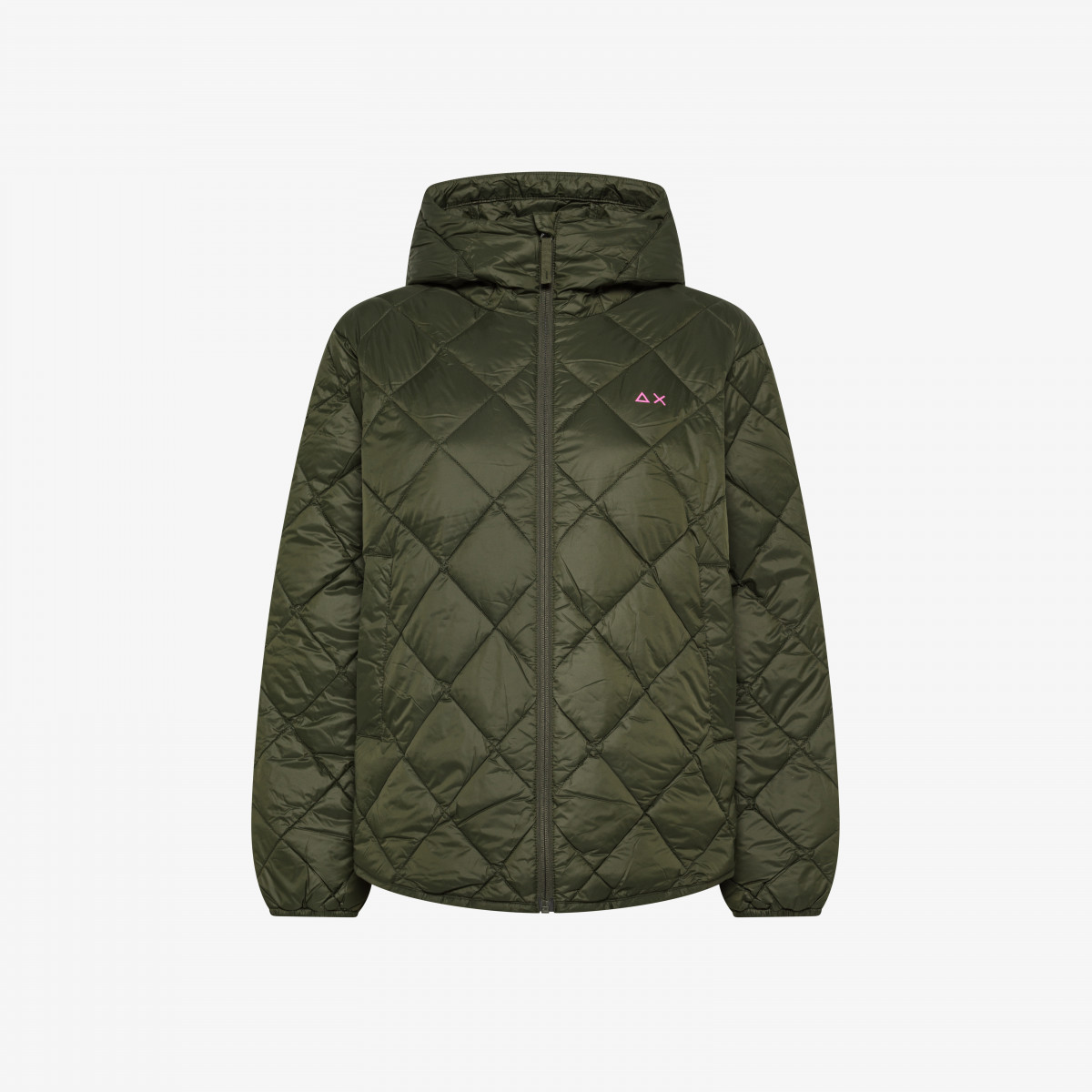 Piumino trapuntato con cappuccio militare scuro