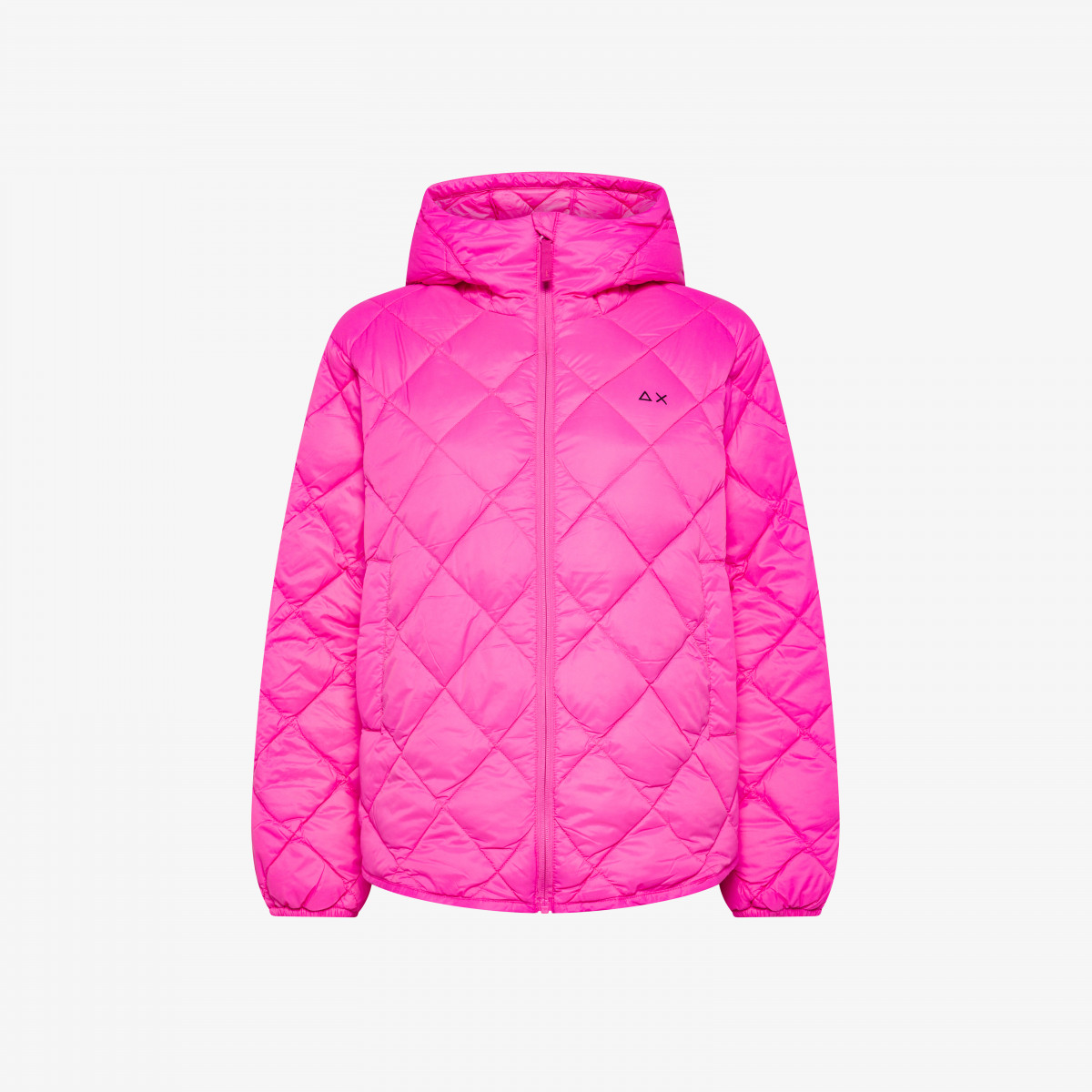 Piumino trapuntato con cappuccio fuxia scuro