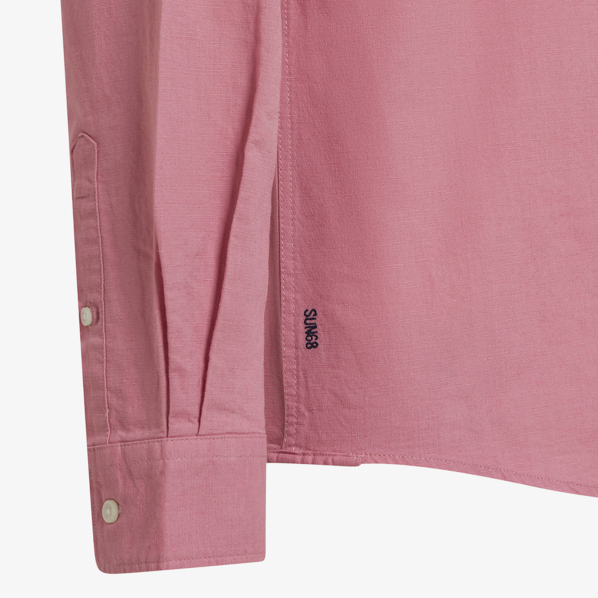 Dark pink linen and cotton shirt with mandarin collar