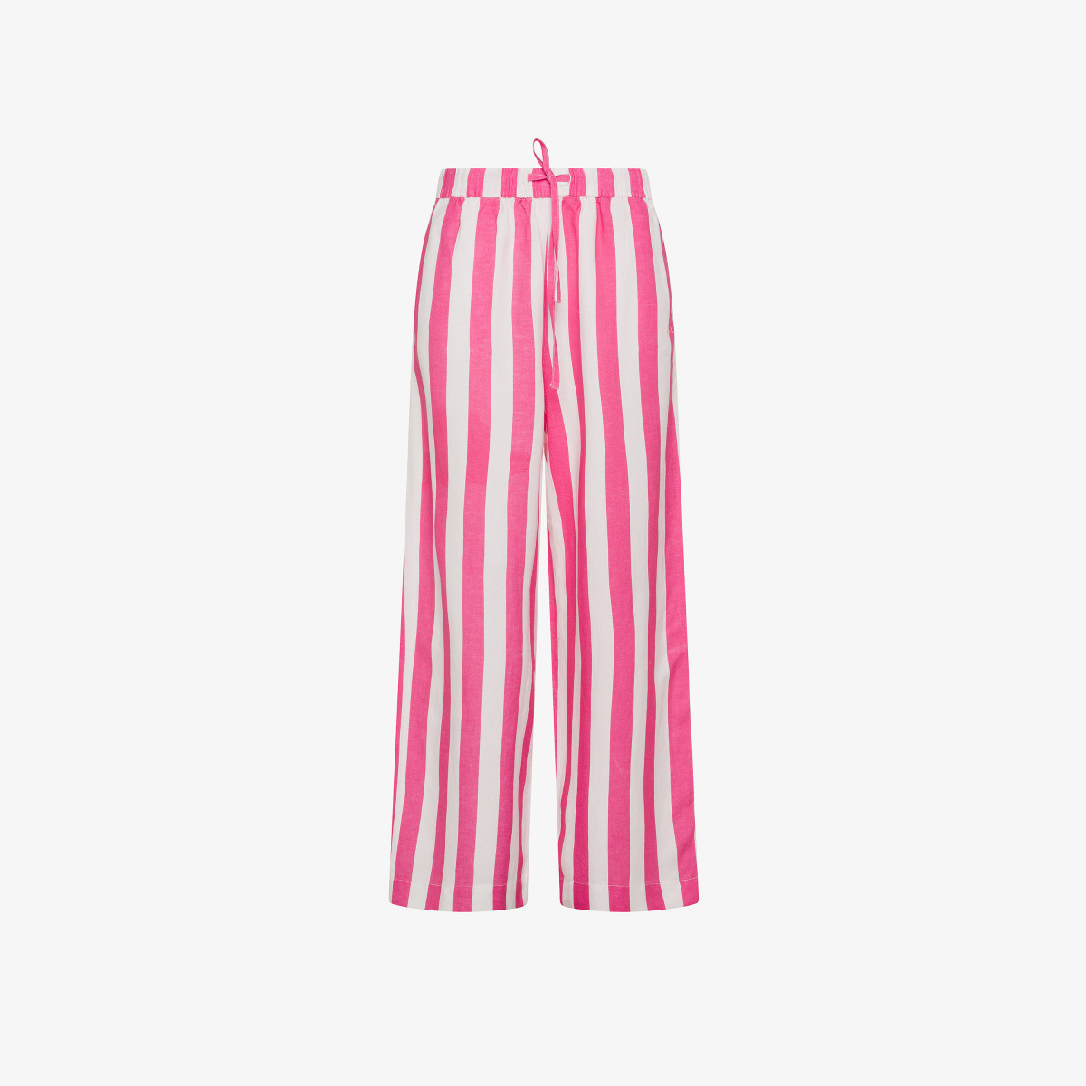 Pantaloni in lino a righe bianche e fucsia