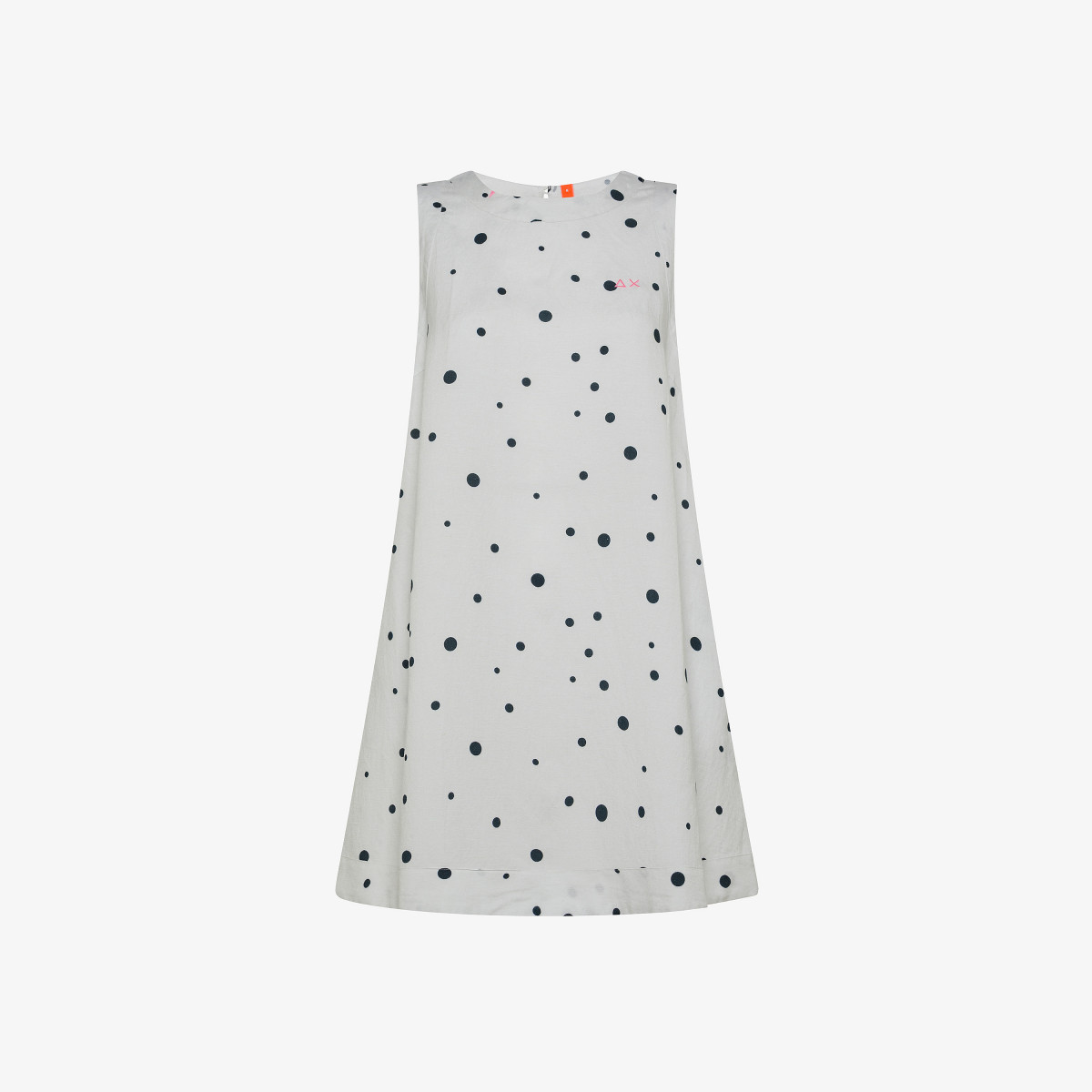 White and navy blue polka-dot linen dress