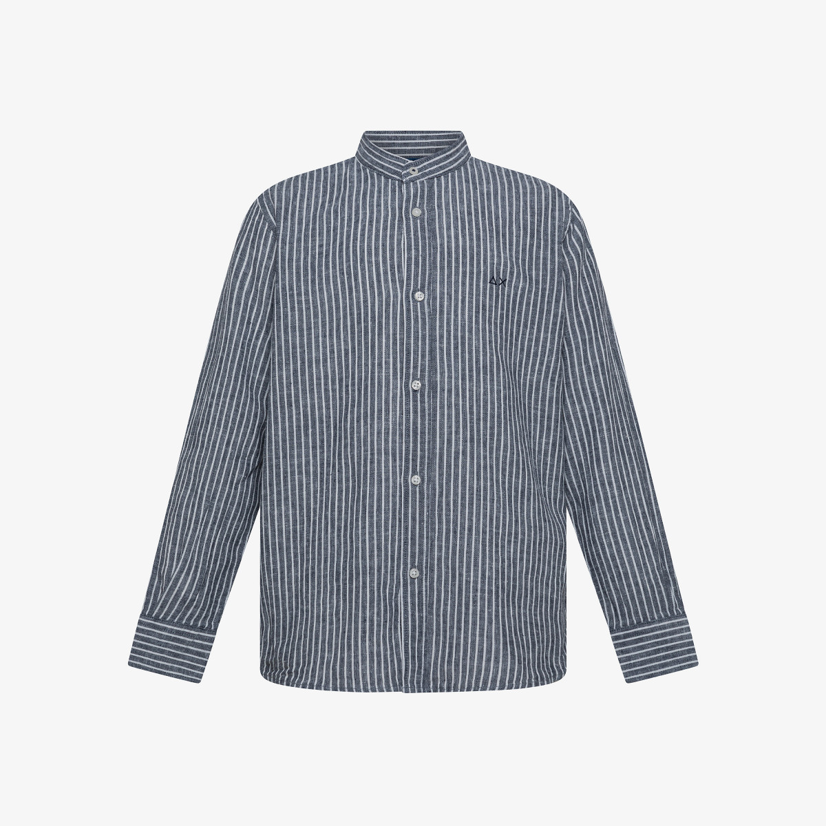 BOY'S SHIRT LINEN STRIPE KOREAN COLLAR L/S NAVY BLUE/BIANCO