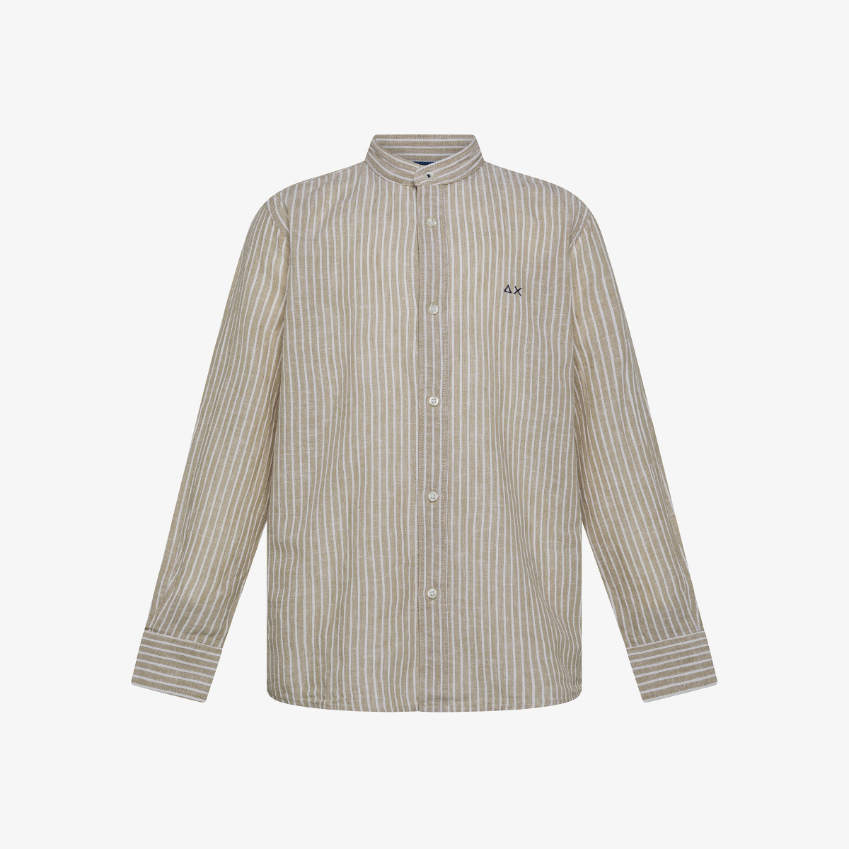 BOY'S SHIRT LINEN STRIPE KOREAN COLLAR L/S SABBIA/BIANCO