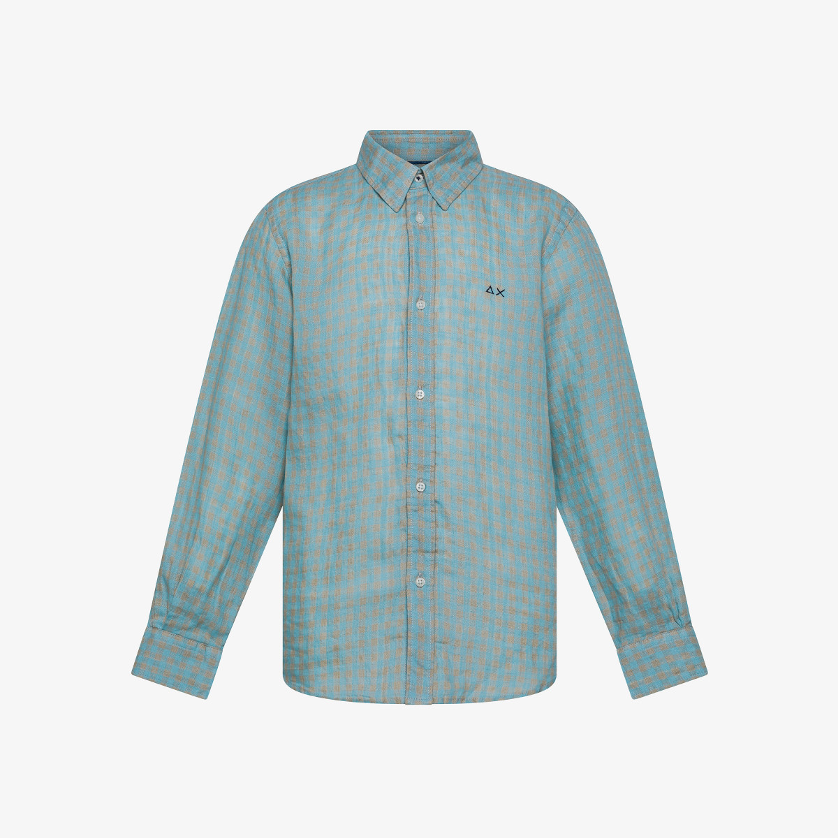 BOY'S SHIRT LINEN MICROCHECK L/S LIGHT BLUE/LIGHT GREY
