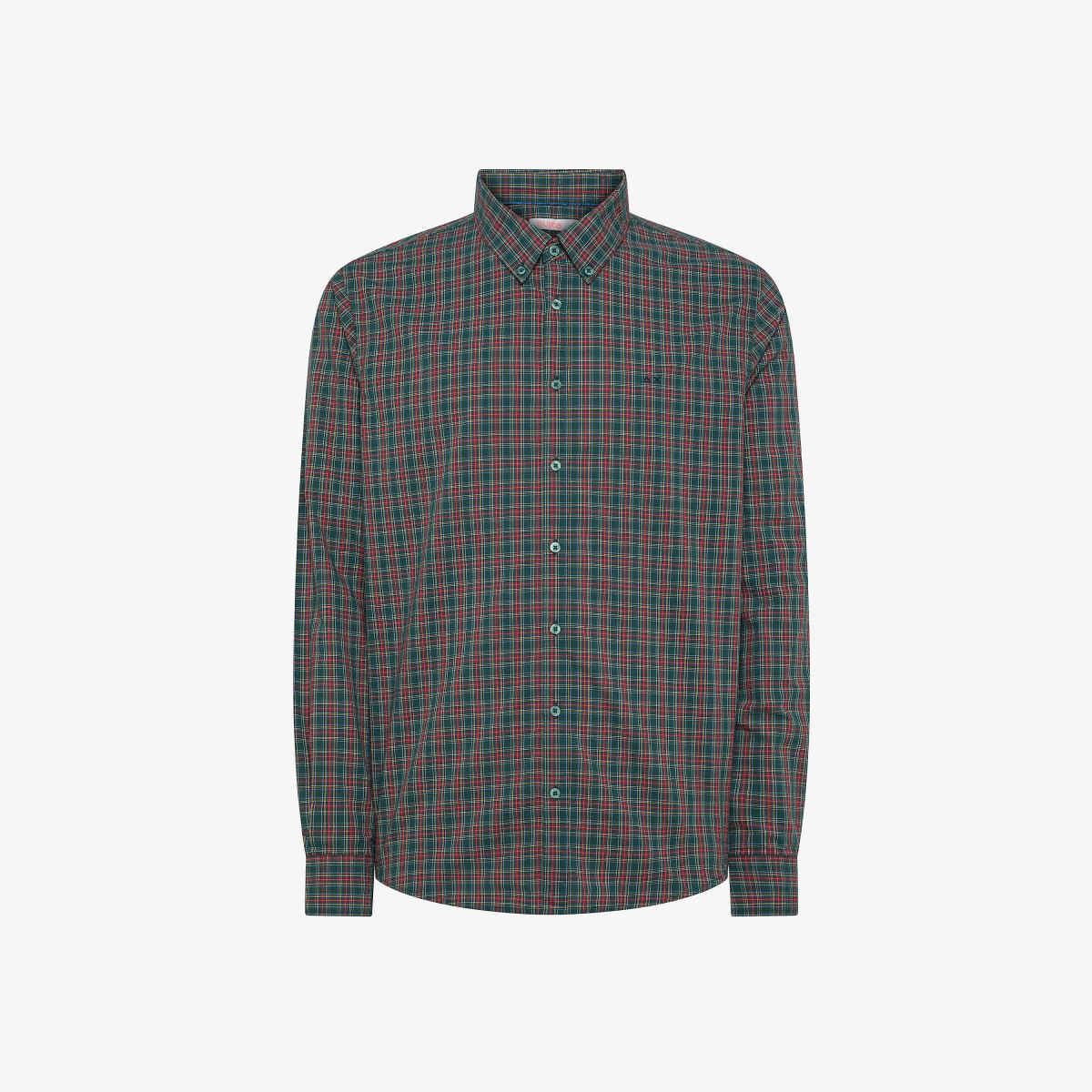 SHIRT MICRO CHECK B/D SMALLER L/S VERDE SCURO/ROSSO