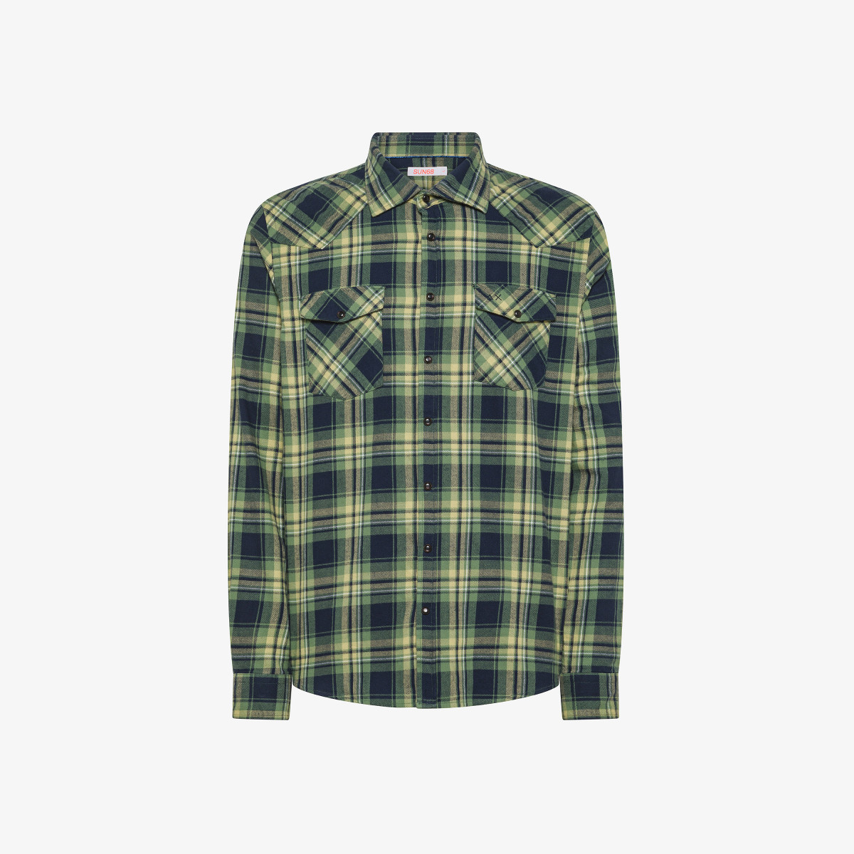 Camicia in flanella di cotone check VERDE CHIARO/NAVY BLUE