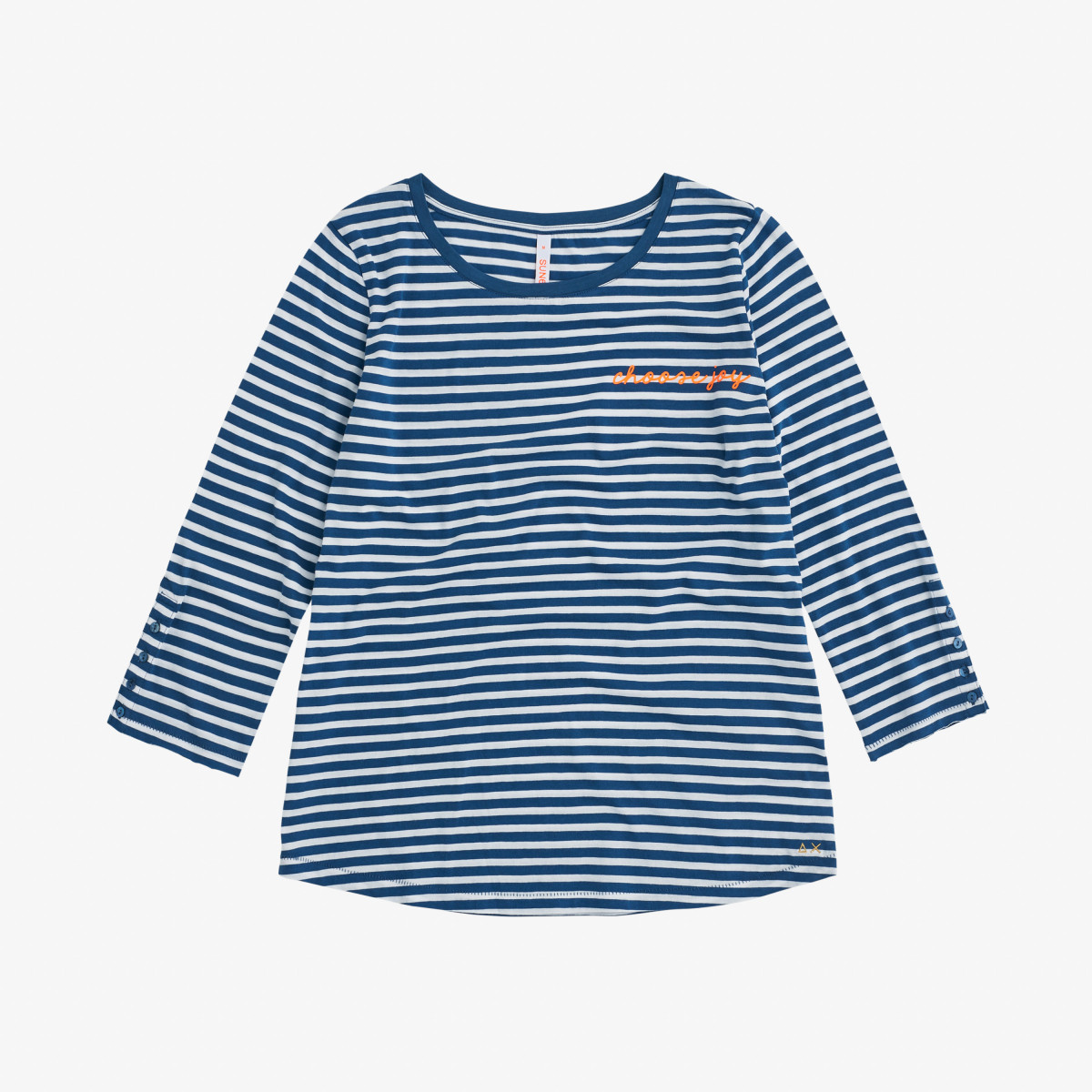 ROUND NECK T-SHIRT STRIPES 3/4 SLV AVIO/BIANCO