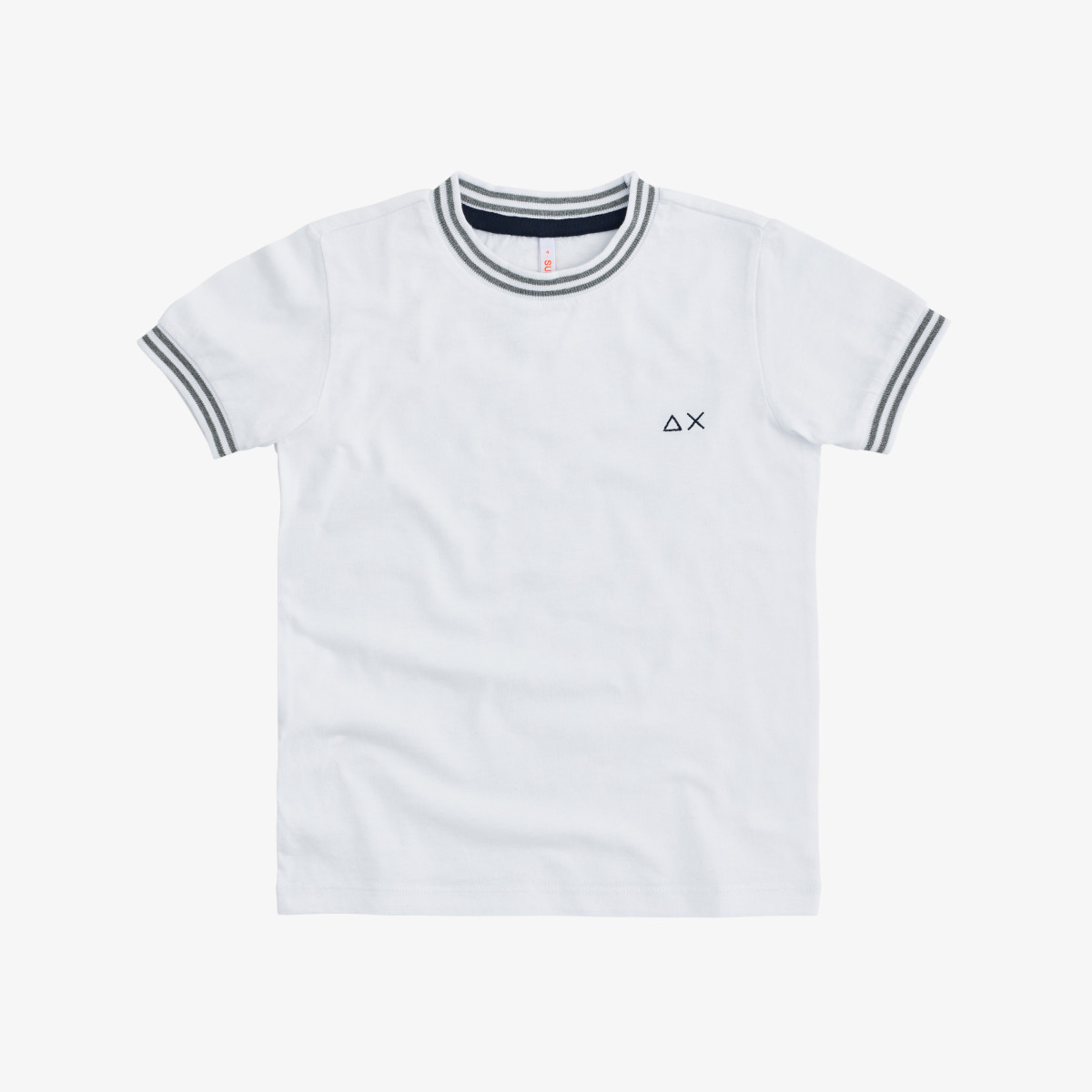 BOY'S T-SHIRT ROUND KNIT RIB CUFFS & COLLAR BIANCO