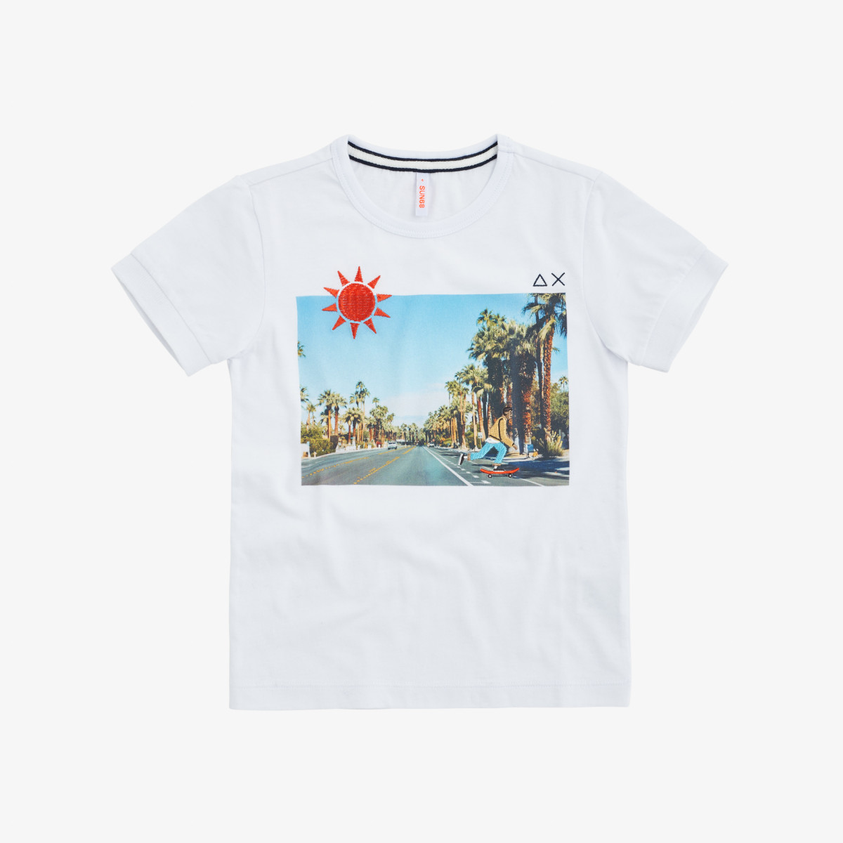 BOY'S T-SHIRT ROUND PRINT PHOTO WHITE/TURQUOISE