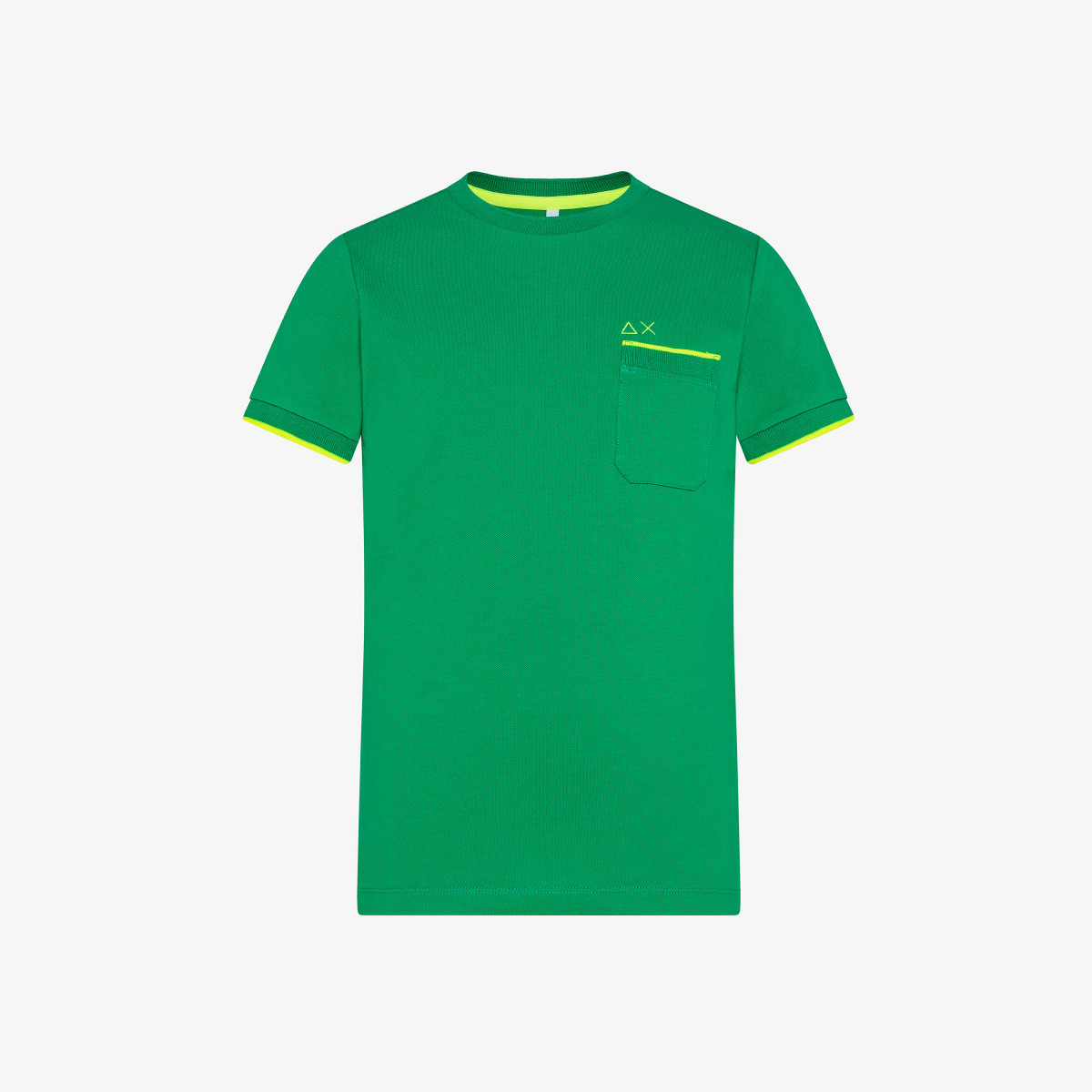 BOY'S T-SHIRT SMALL STRIPES ON CUFFS GARDEN GREEN