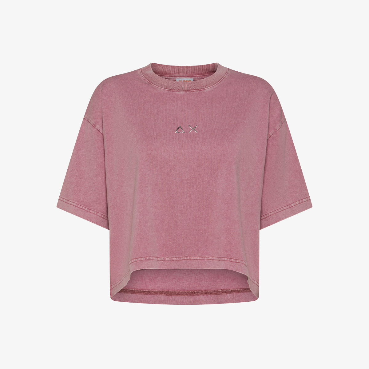 Dark pink cropped cotton jersey T-shirt