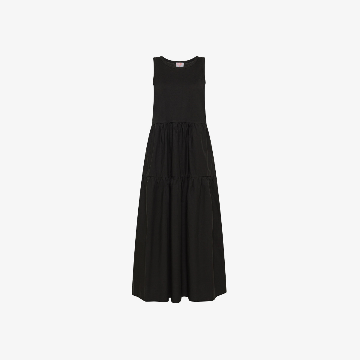 LONG DRESS MIXED FABRIC NO SLV BLACK